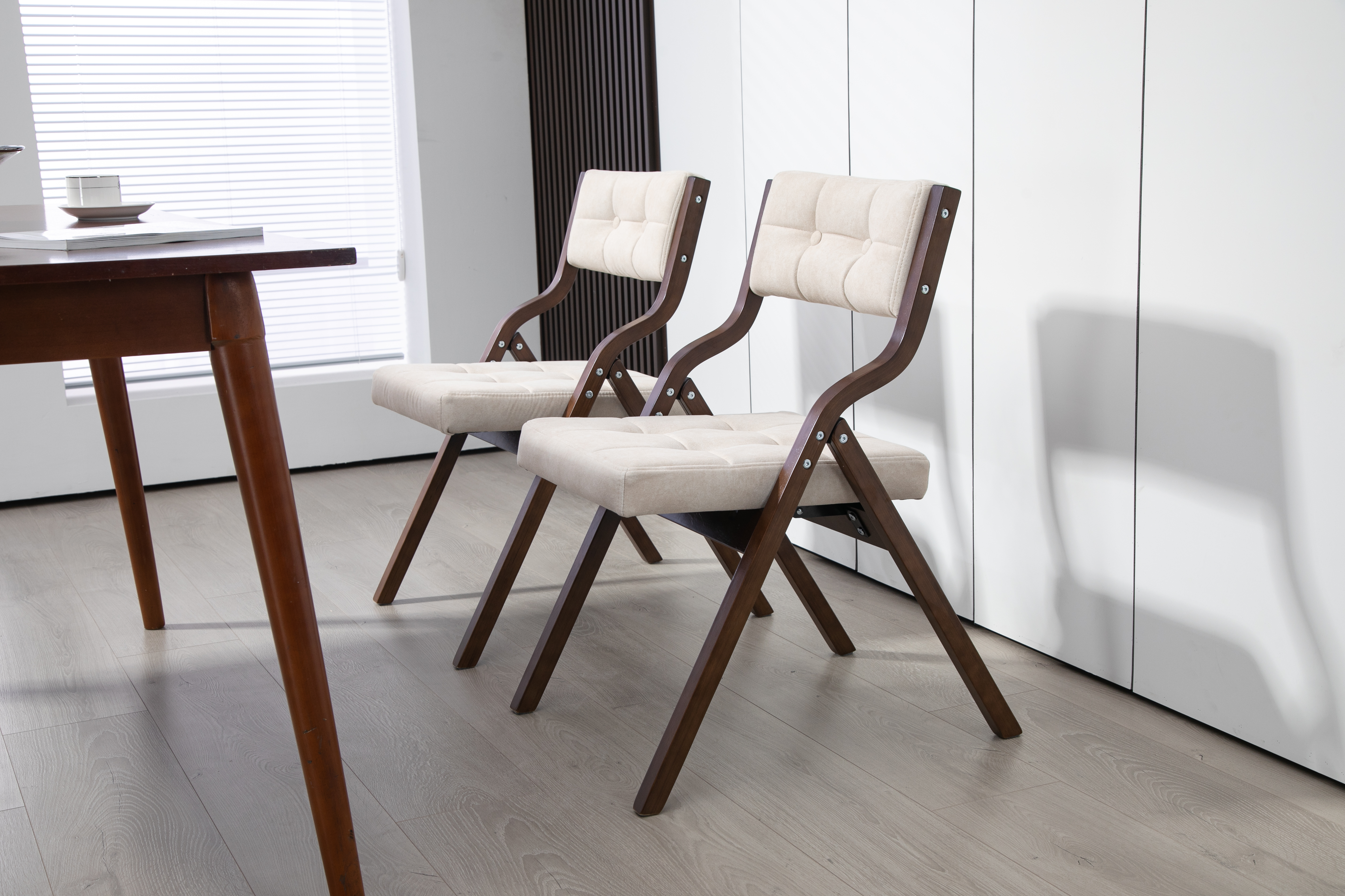 Chaise de salle à manger, lot de 2, assise rembourrée, pliable, 61 x 48 x 77 cm, bois, crème - vue 5
