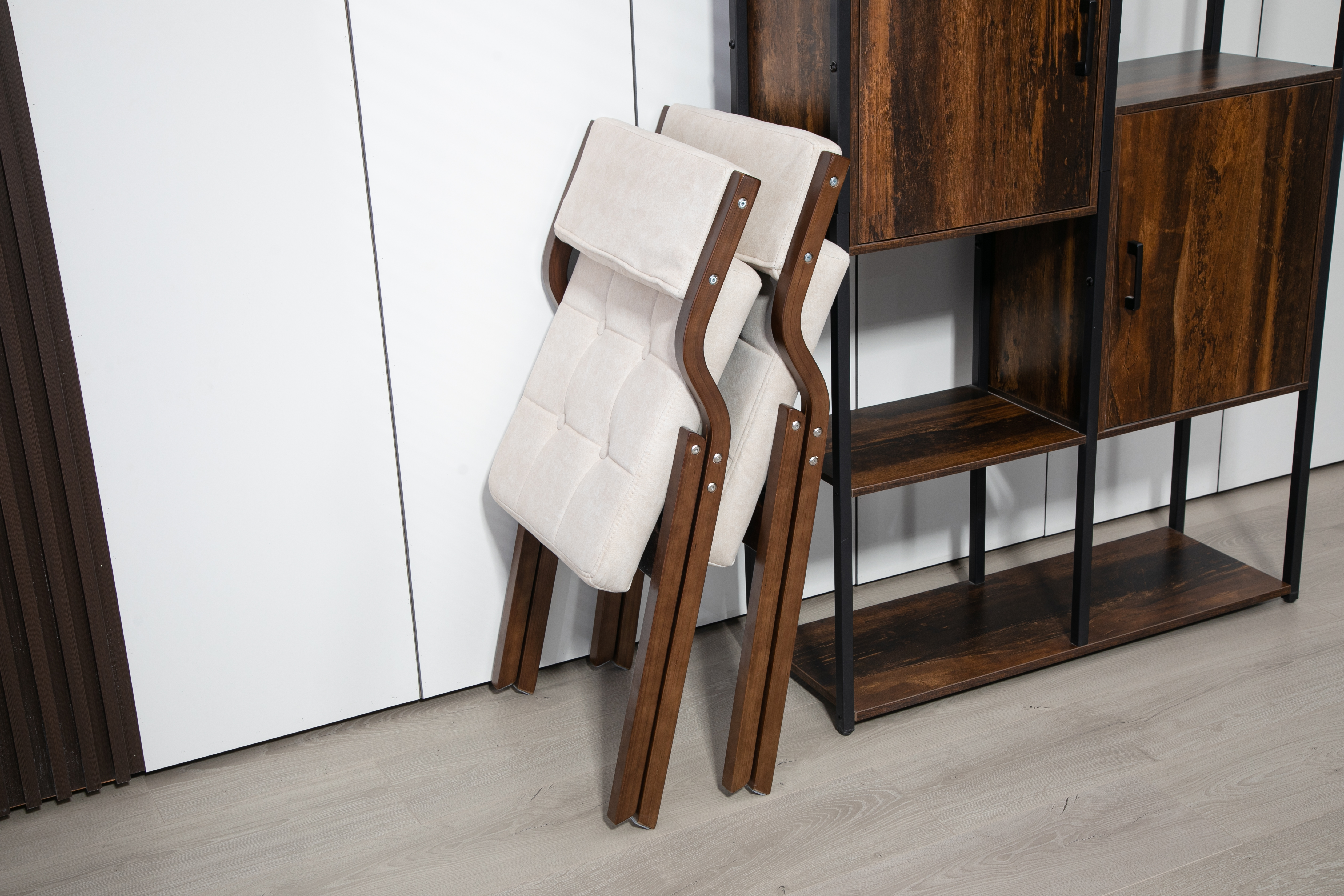 Chaise de salle à manger, lot de 2, assise rembourrée, pliable, 61 x 48 x 77 cm, bois, crème - vue 3