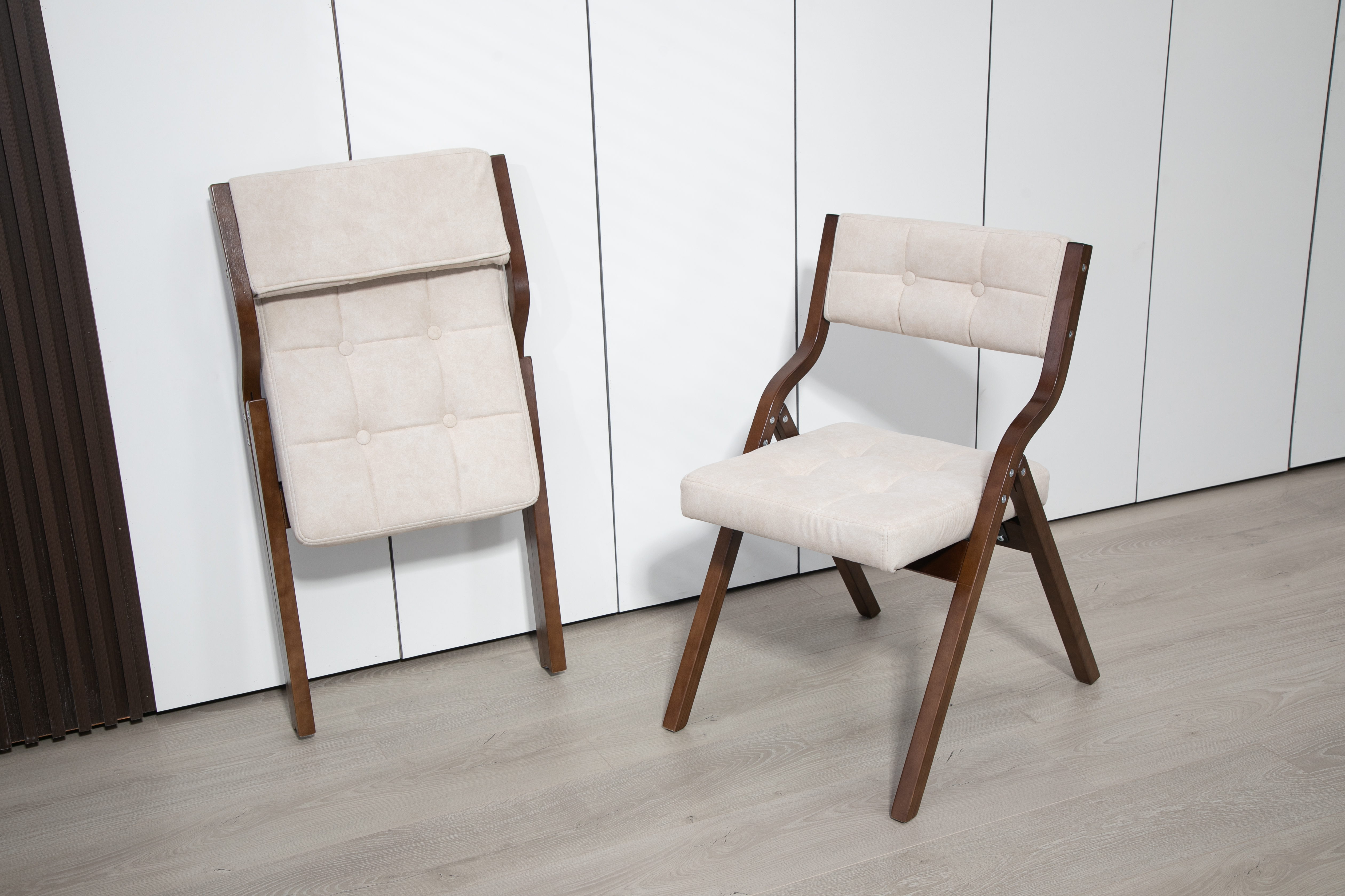 Chaise de salle à manger, lot de 2, assise rembourrée, pliable, 61 x 48 x 77 cm, bois, crème - vue 4