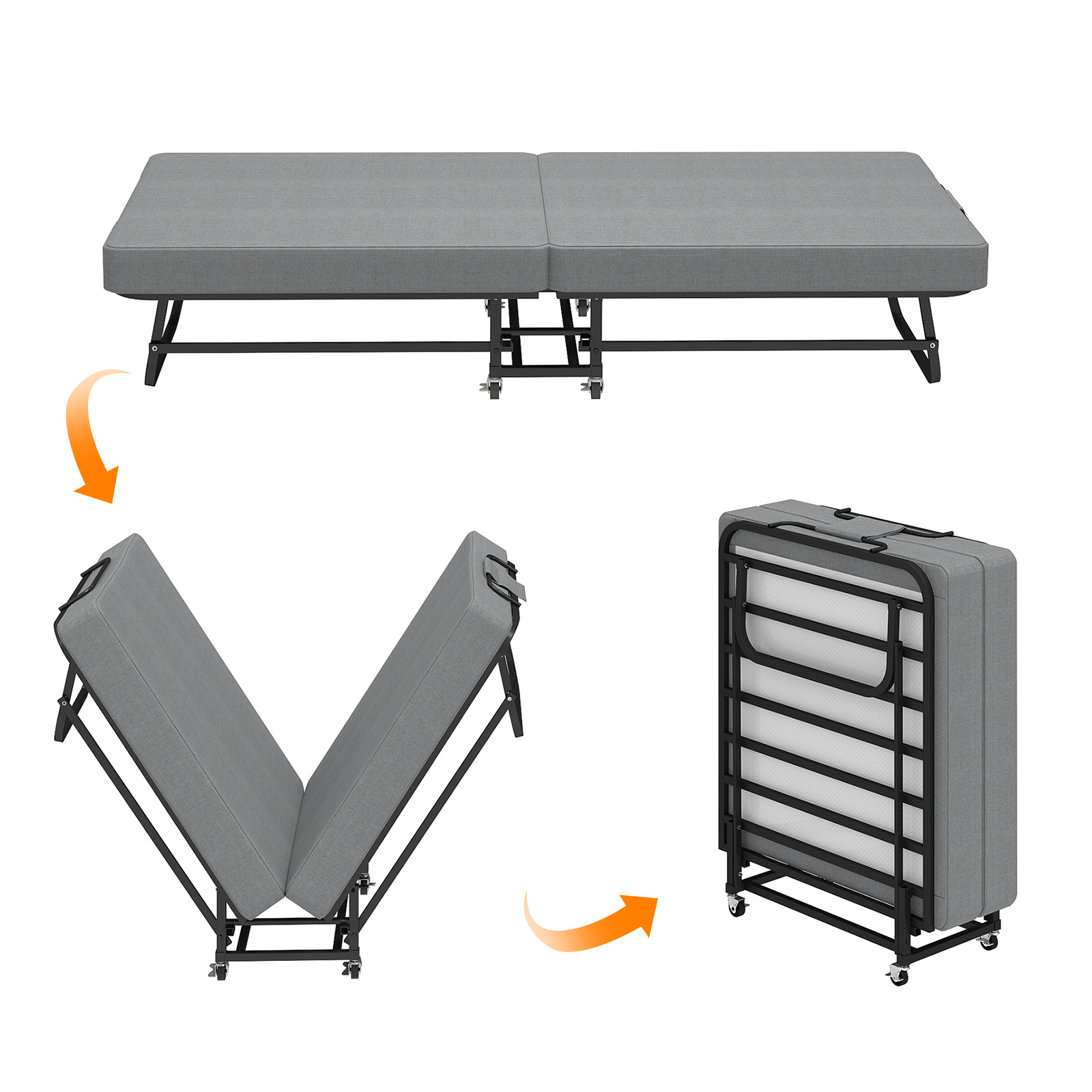Lit, structure pliante, ports USB, tête de lit, 190 x 79 x 35 cm, métal, gris - vue 6