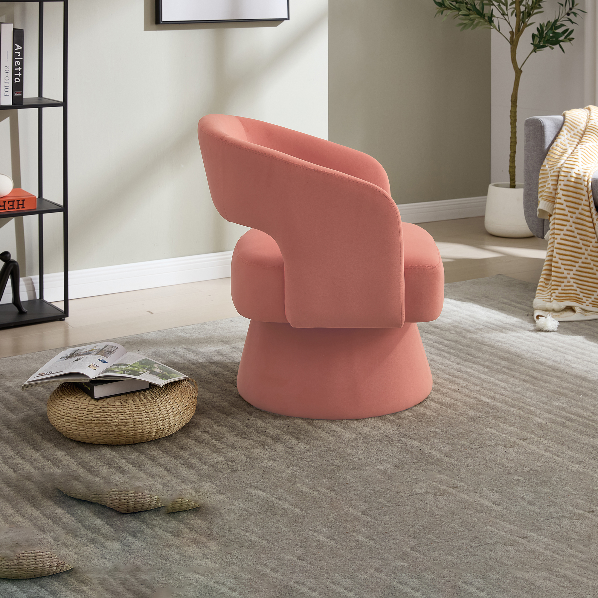 Fauteuil pivotant en velours, accoudoirs incurvés, base de rotation stable, rembourrage épaisse, dossier ergonomique, pour salon et bureau, design moderne, liberté de mouvement, look luxueux, usage quotidien - image 7