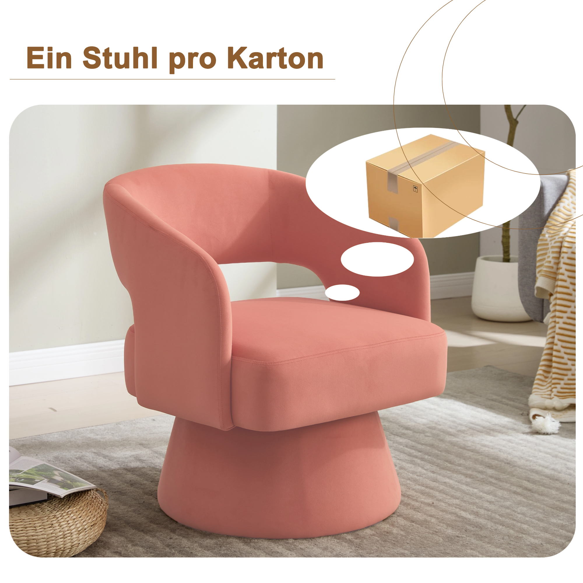 Fauteuil pivotant en velours, accoudoirs incurvés, base de rotation stable, rembourrage épaisse, dossier ergonomique, pour salon et bureau, design moderne, liberté de mouvement, look luxueux, usage quotidien - image 1