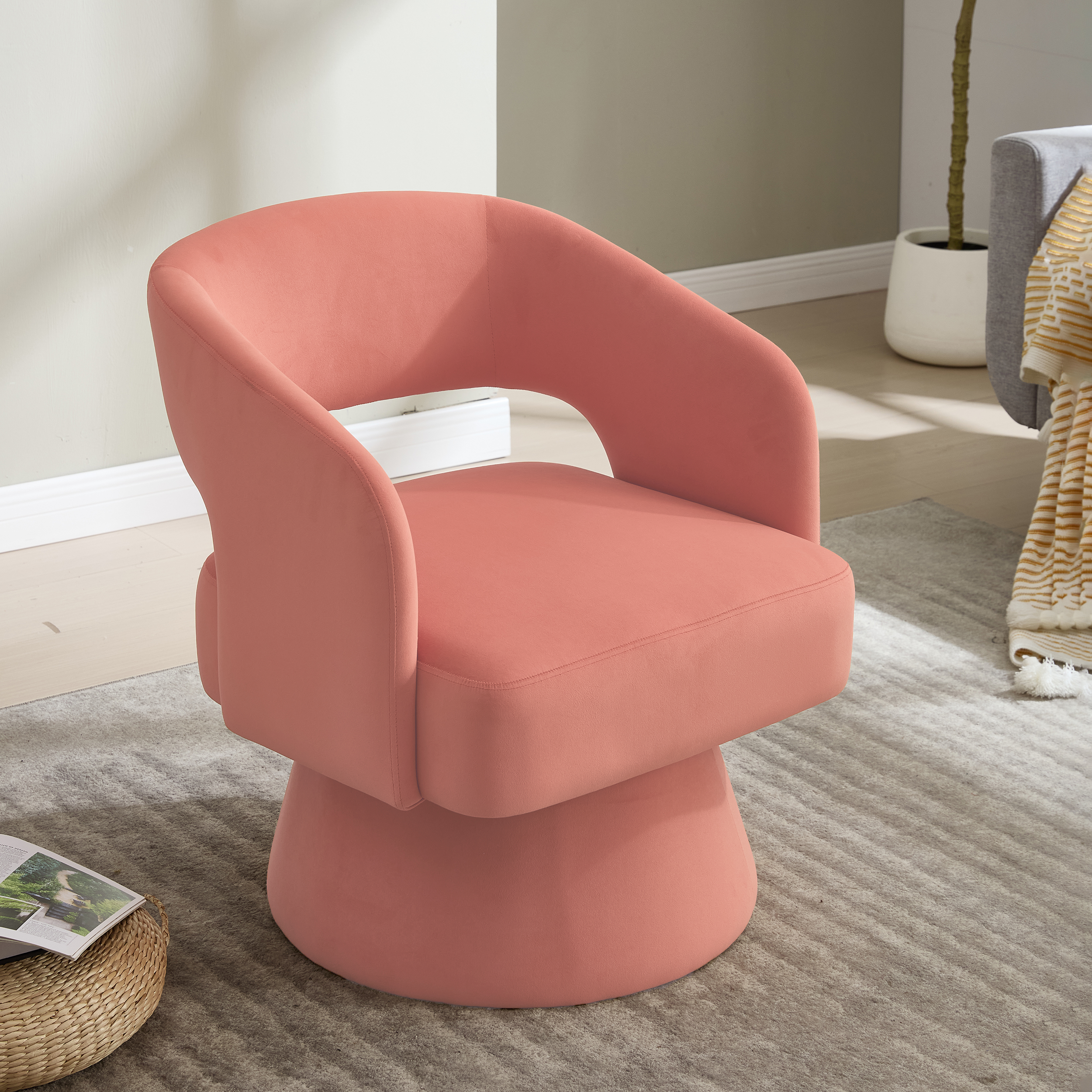Fauteuil pivotant en velours, accoudoirs incurvés, base de rotation stable, rembourrage épaisse, dossier ergonomique, pour salon et bureau, design moderne, liberté de mouvement, look luxueux, usage quotidien - image 5
