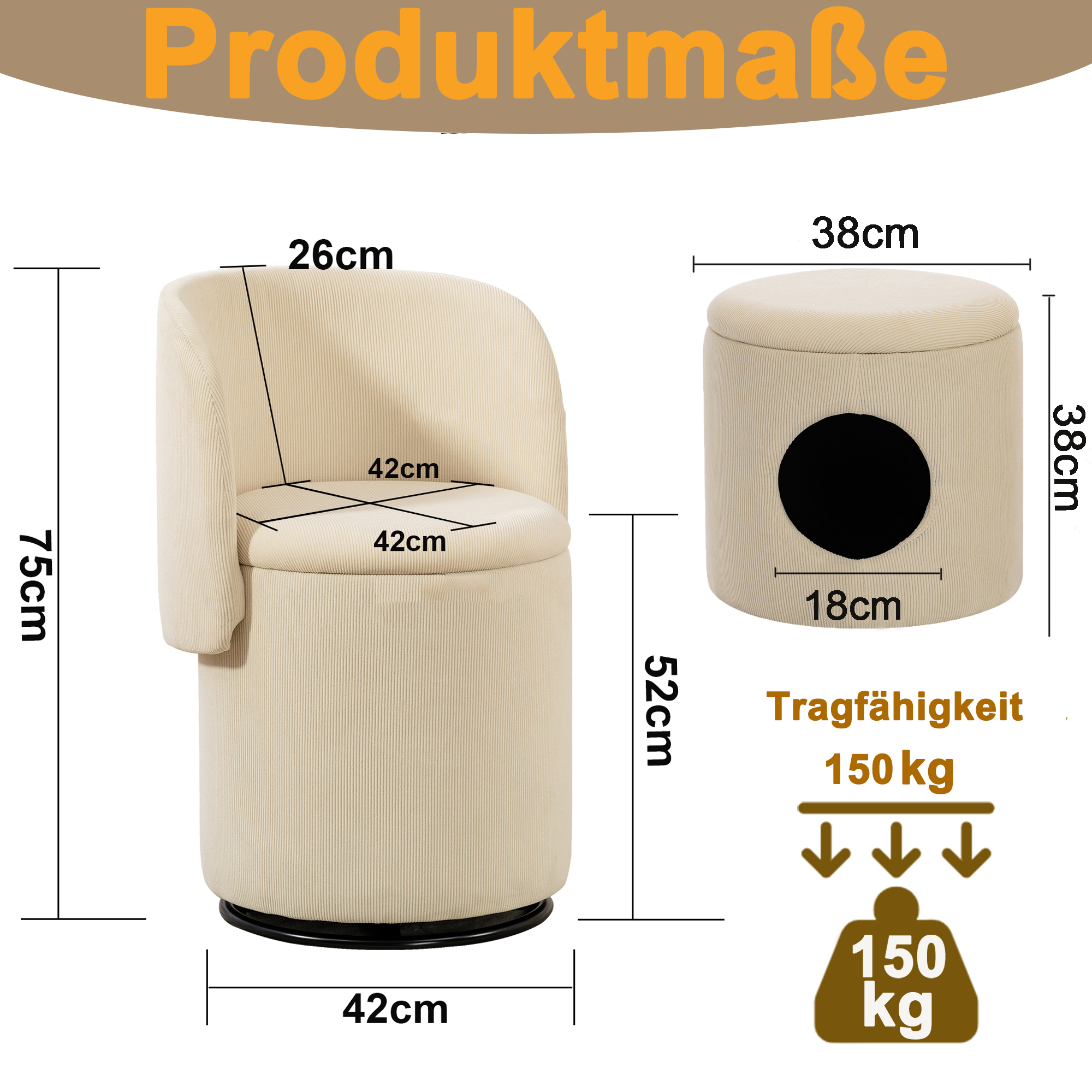 Tabouret‑tonneau pivotant vue générale