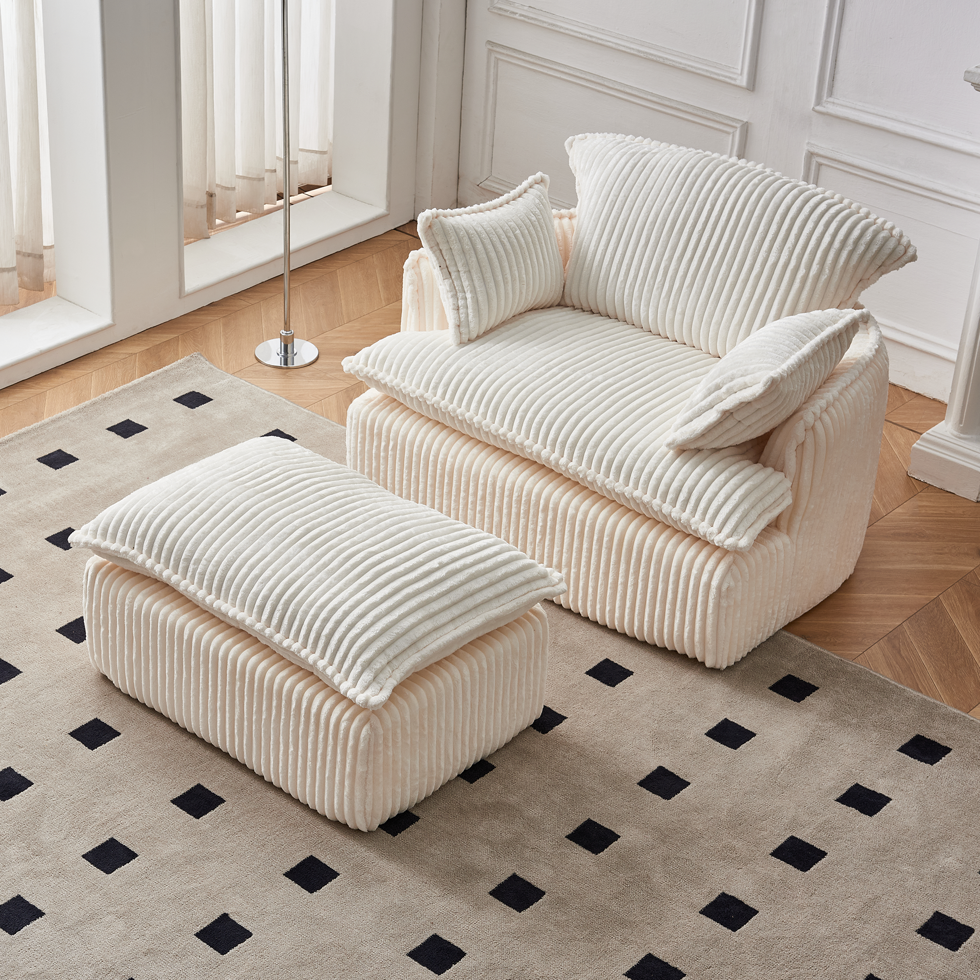 Fauteuil compact en velours côtelé avec repose-pieds, livré compressé, sans montage, tissu durable anti-boulochage, pour salon et chambre, confort quotidien, gain de place, usage immédiat, design chaleureux - image 16