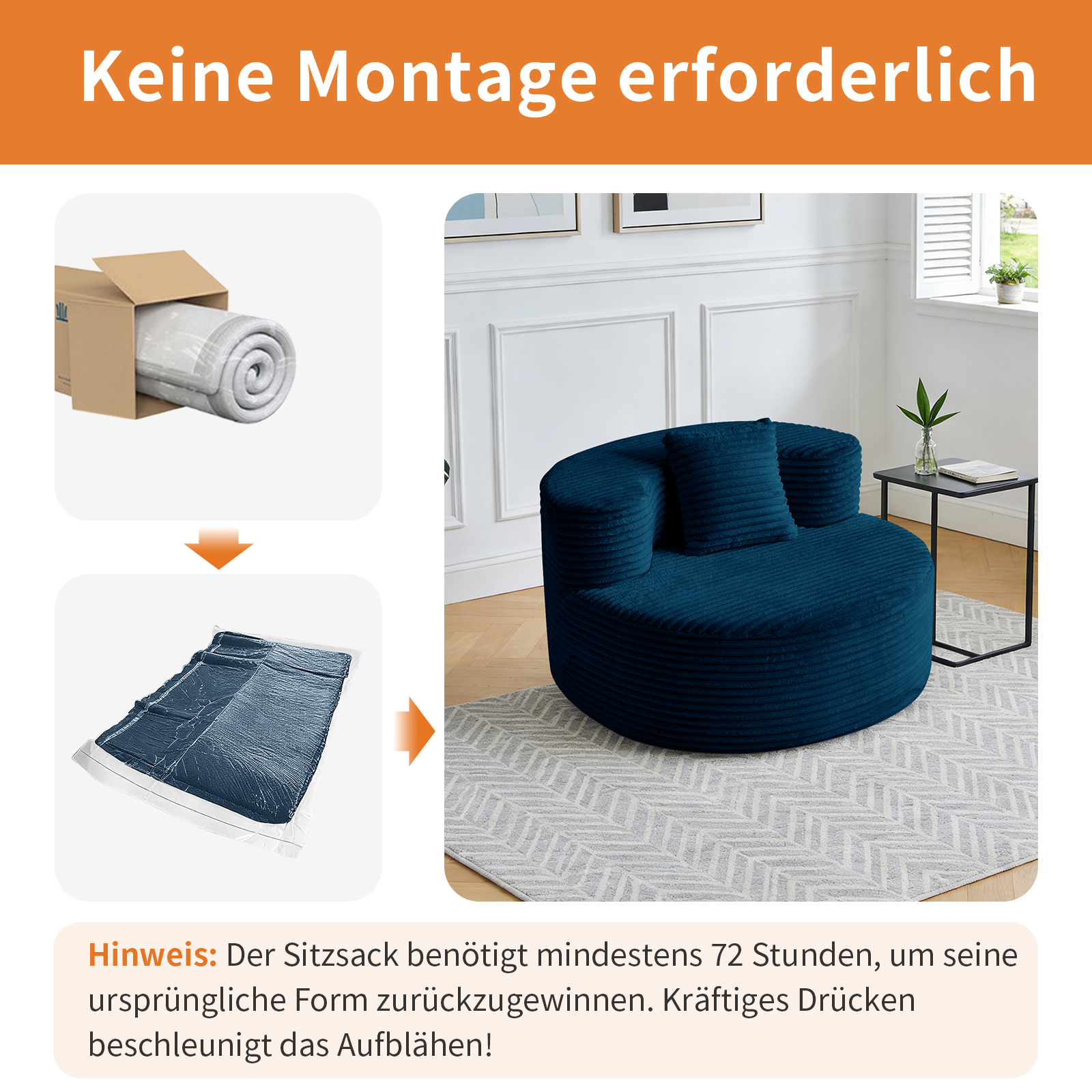 Plüsch Kordstoff Cloud Couch Sitzsack für Erwachse