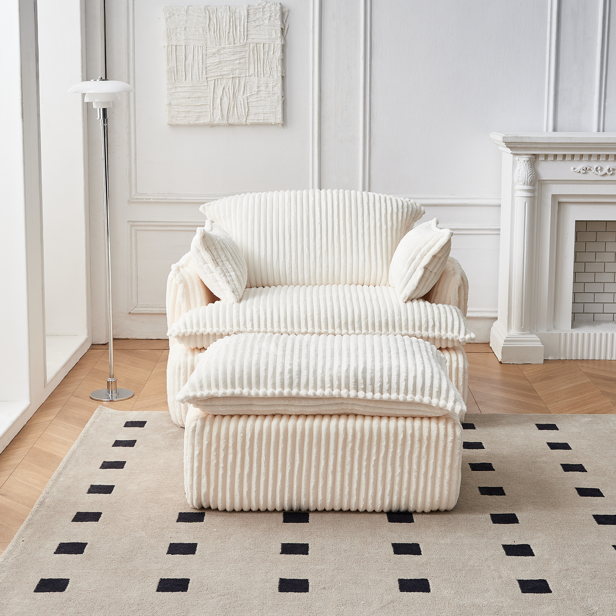 Fauteuil compact en velours côtelé avec repose-pieds, livré compressé, sans montage, tissu durable anti-boulochage, pour salon et chambre, confort quotidien, gain de place, usage immédiat, design chaleureux - image 11