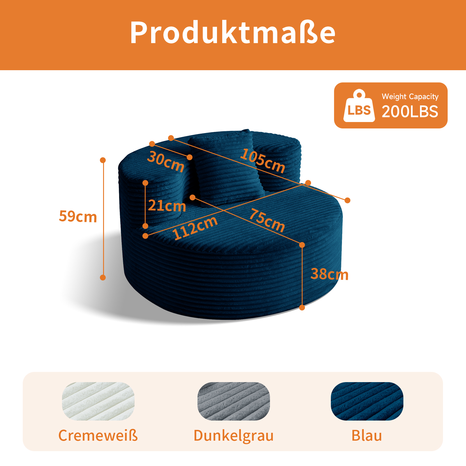 Plüsch Kordstoff Cloud Couch Sitzsack für Erwachse