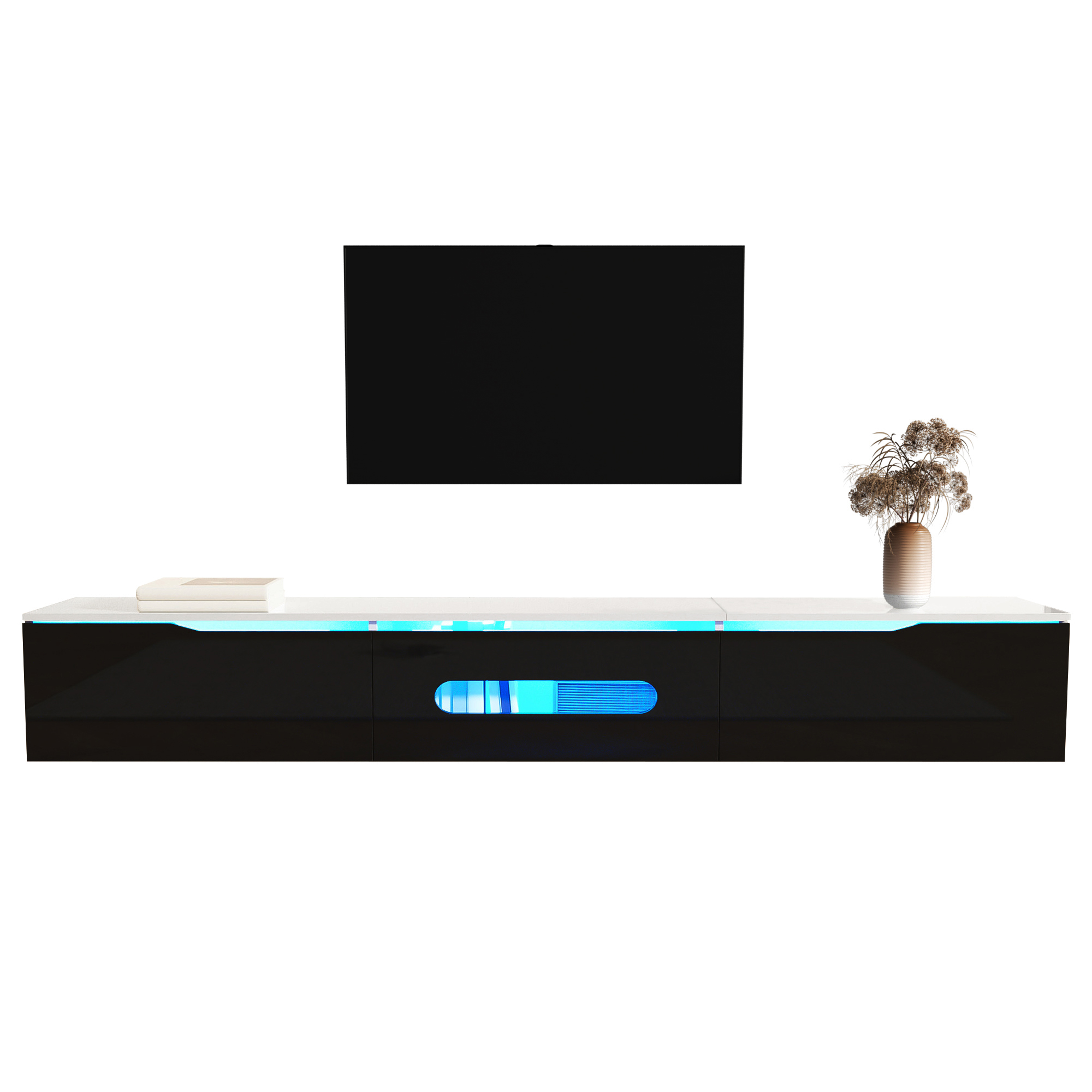 Schwarz-weißer TV-Schrank, 180 cm lang, Hochglanzo