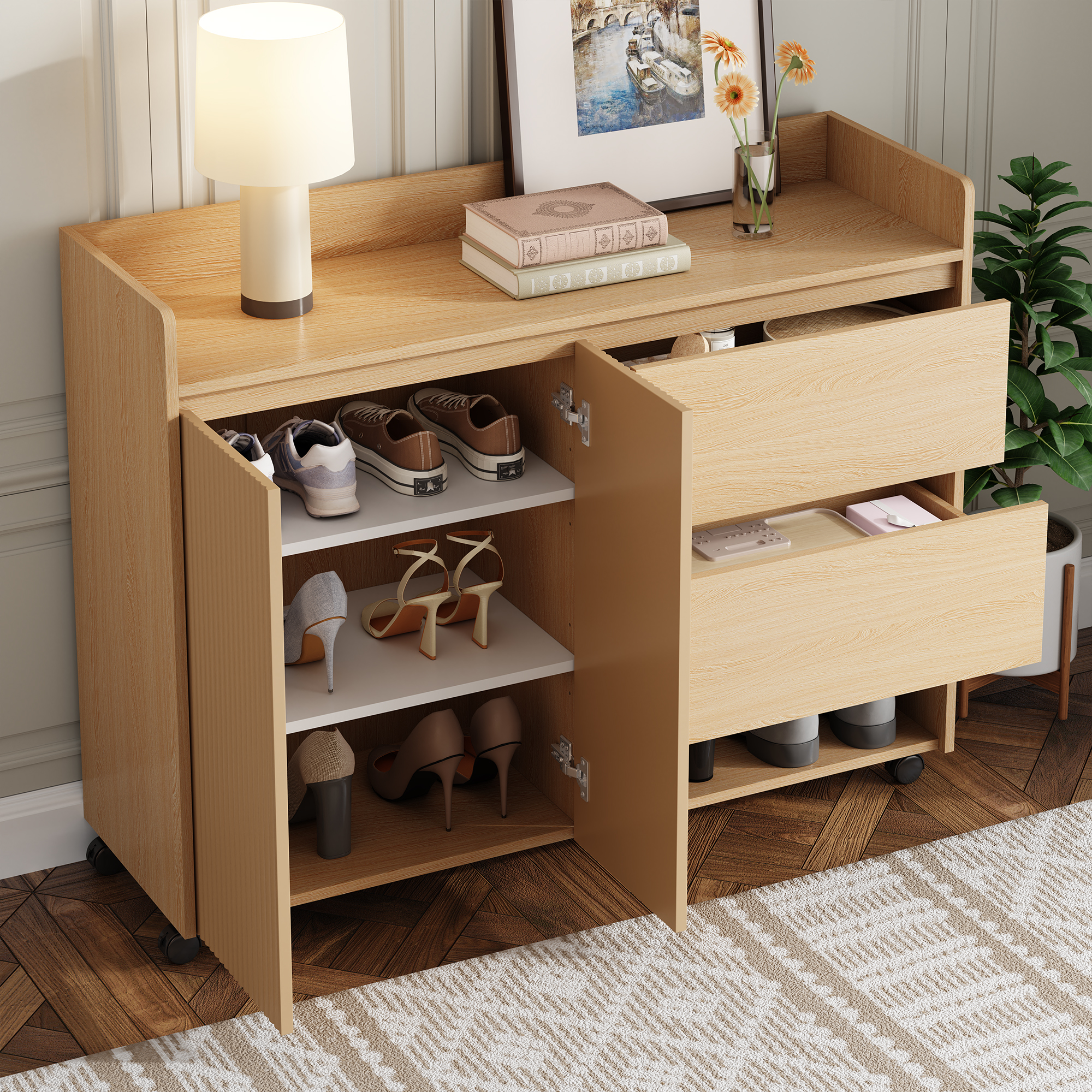Meuble à chaussures, étagères réglables, 110 x 35 x 86 cm, MDF, bois naturel - vue 4