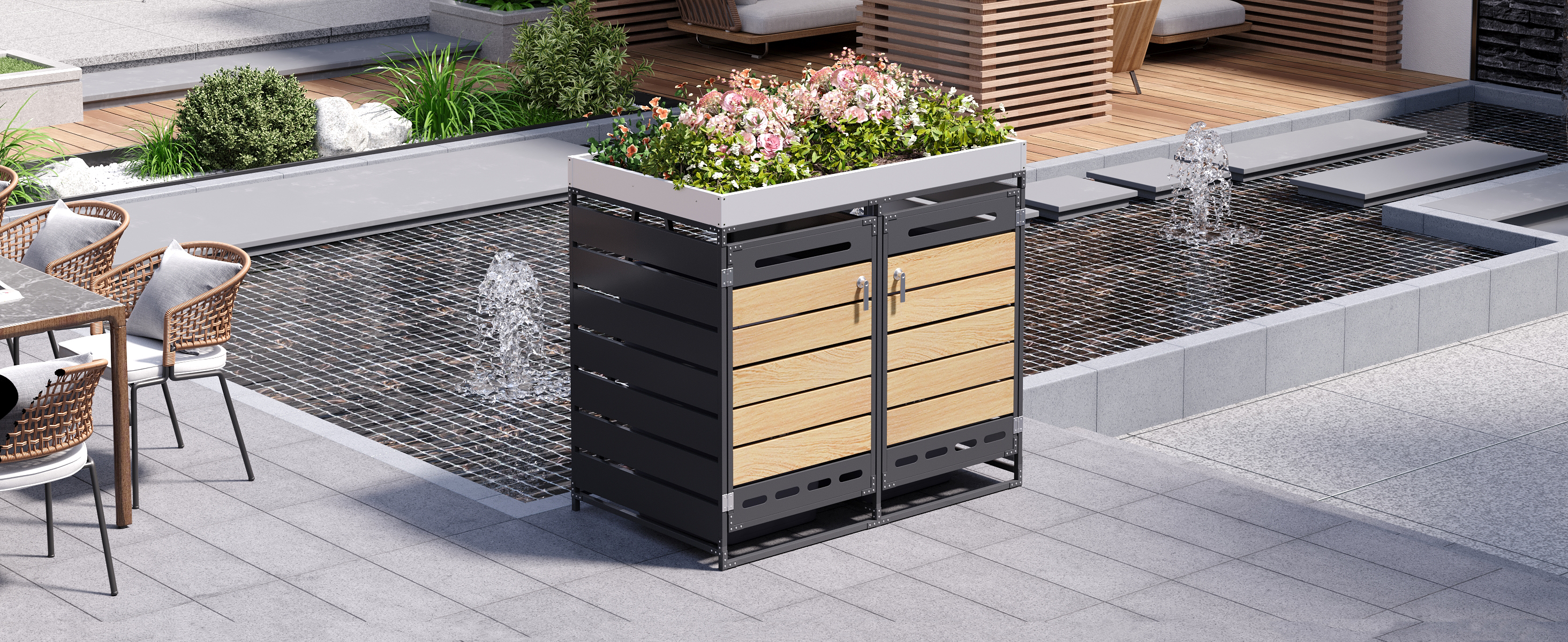 Bac à plantes intégré sur le dessus, décoration jardin