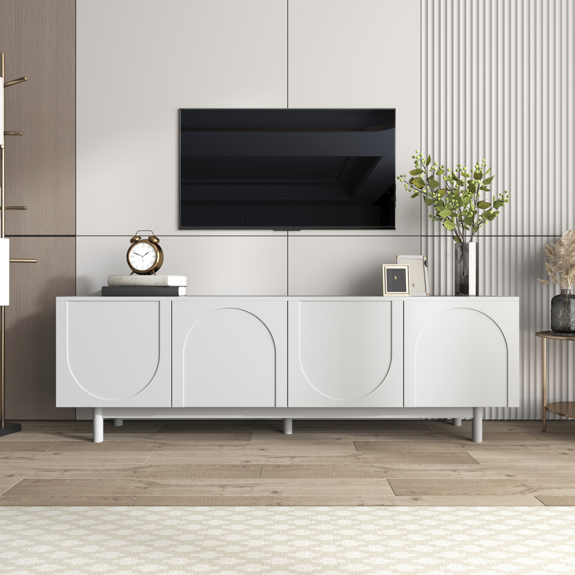 Moderner weiß TV-Schrank – 175 x 38 x 56 cm, verst