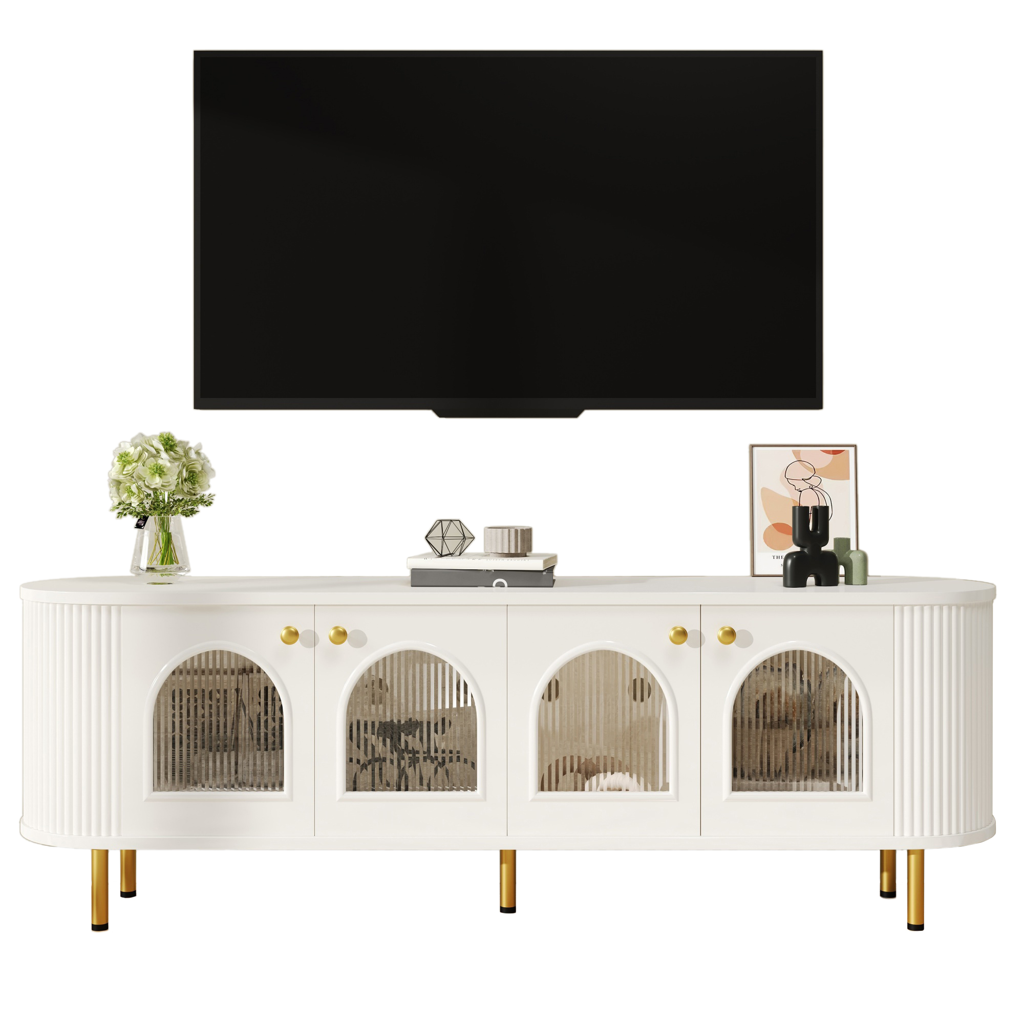 TV-Schrank, Lowboard mit Glastüren, praktische Auf