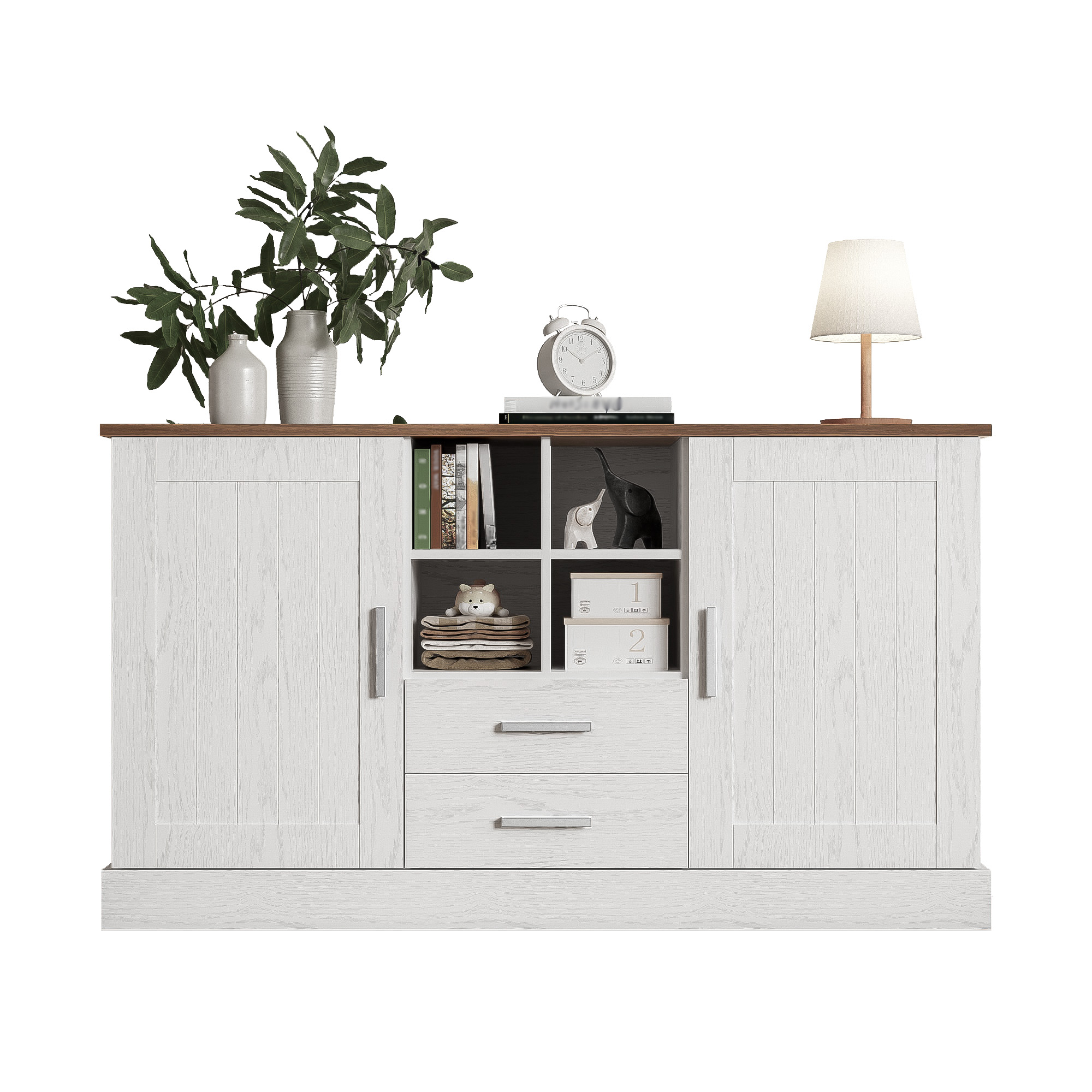 Buffet, avec tiroirs, 140 x 40 x 79,5 cm, panneaux de particules et bois, blanc - vue 2