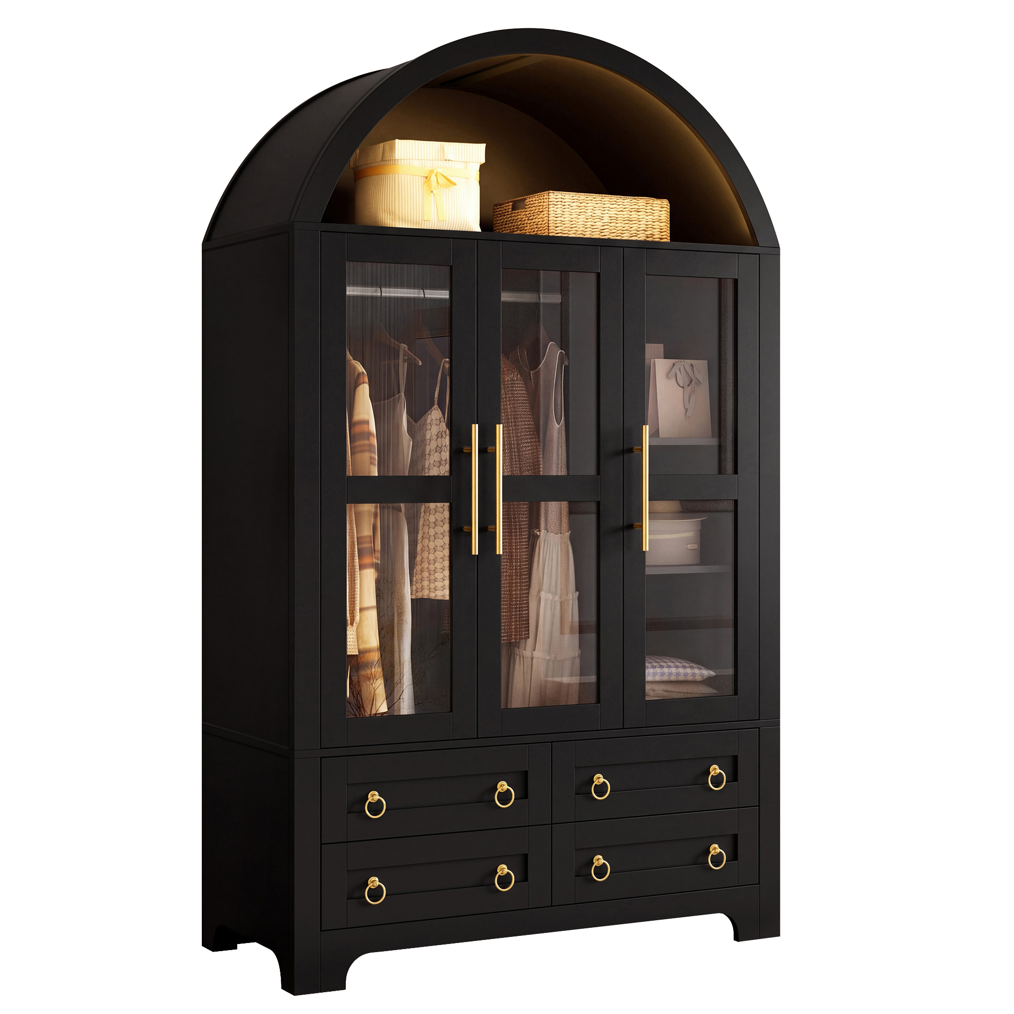 Armoire noire cintrée avec éclairage supérieur
