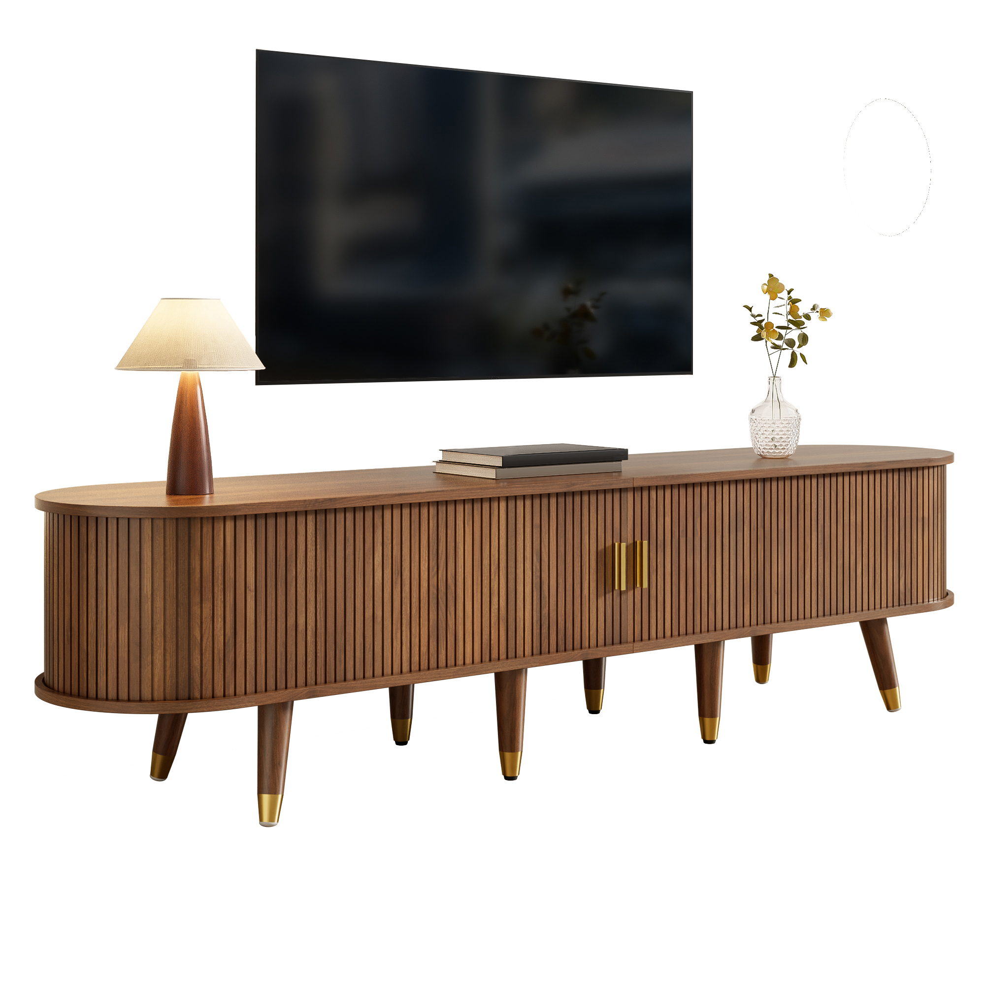 TV-Schrank 175 cm mit Rattan-Schiebetür, Walnussop