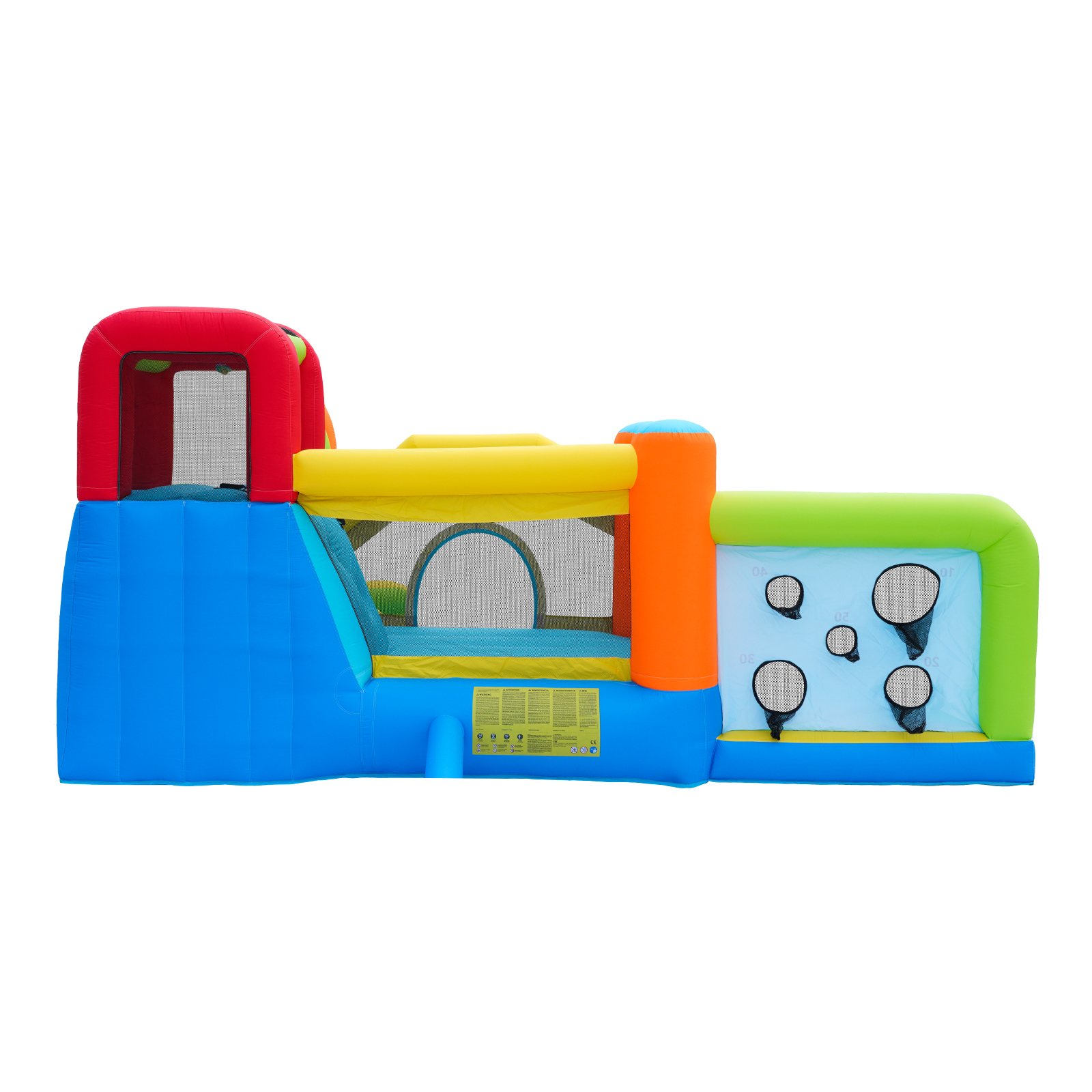 Multi‑jeux intégrés : toboggan, trampoline, mur escalade