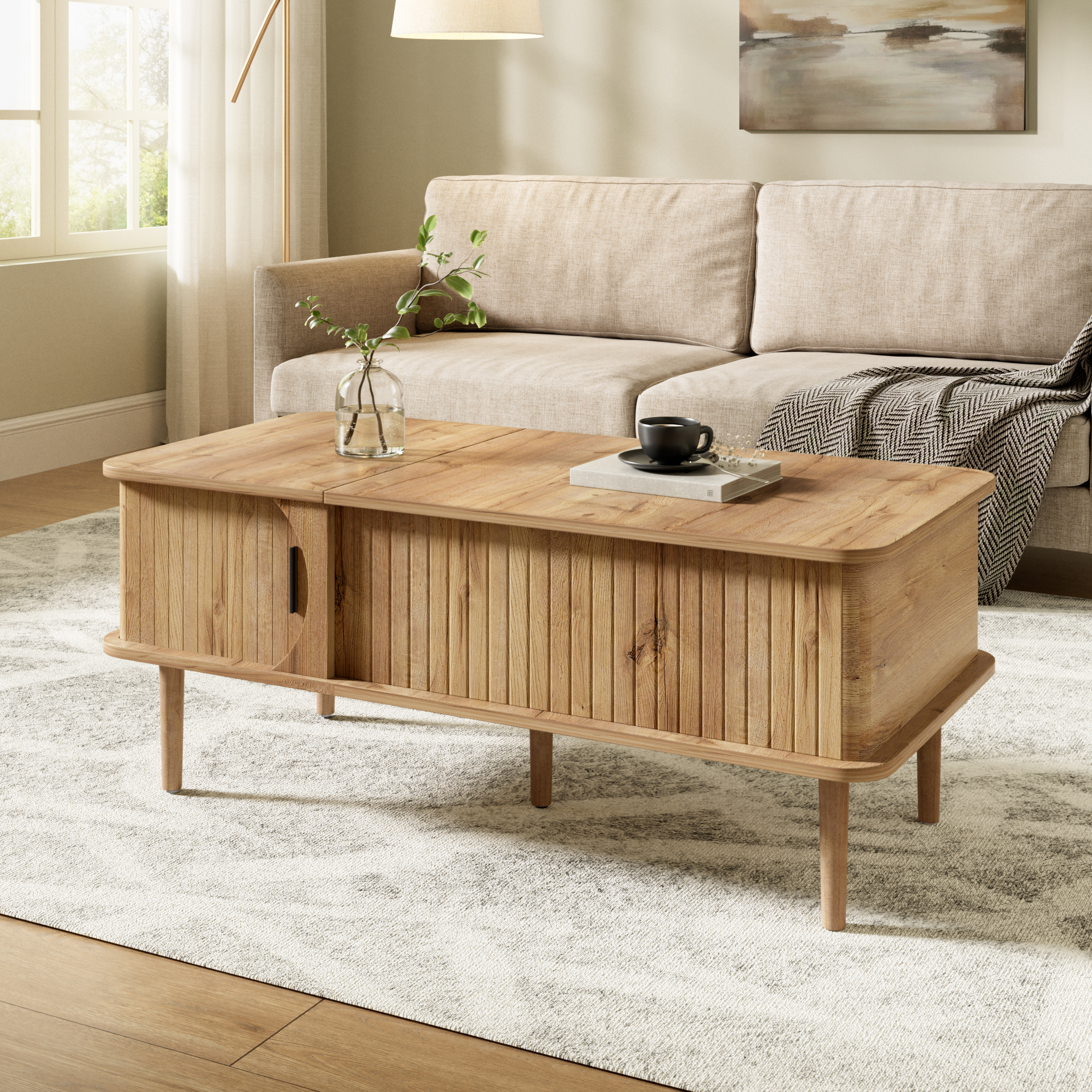 Table basse rétro moderne avec façade à rainures verticales