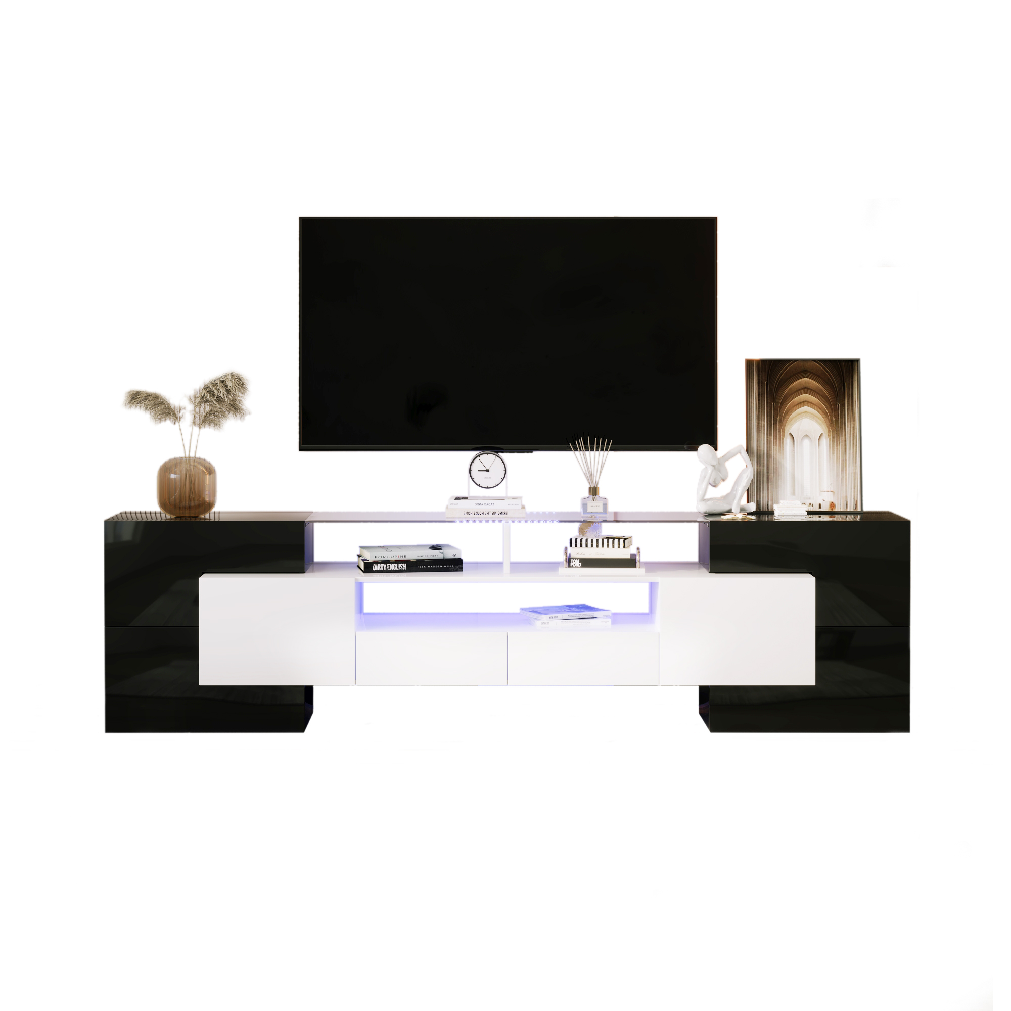 Stilvoller TV-Schrank, niedriges Panel. Hochglanz-