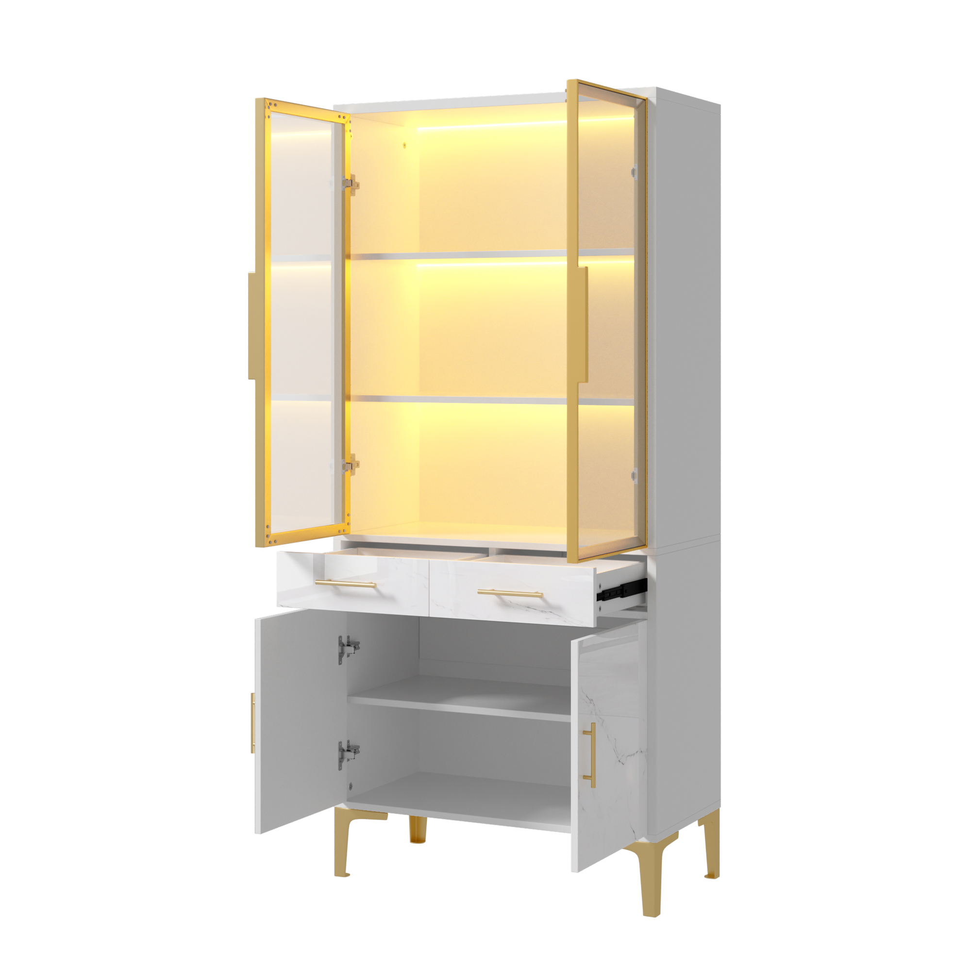 Vitrine 75 x 38 x 170 cm, LED, portes vitrées, MDF et panneaux de particules, Blanc - dimensions et spécifications
