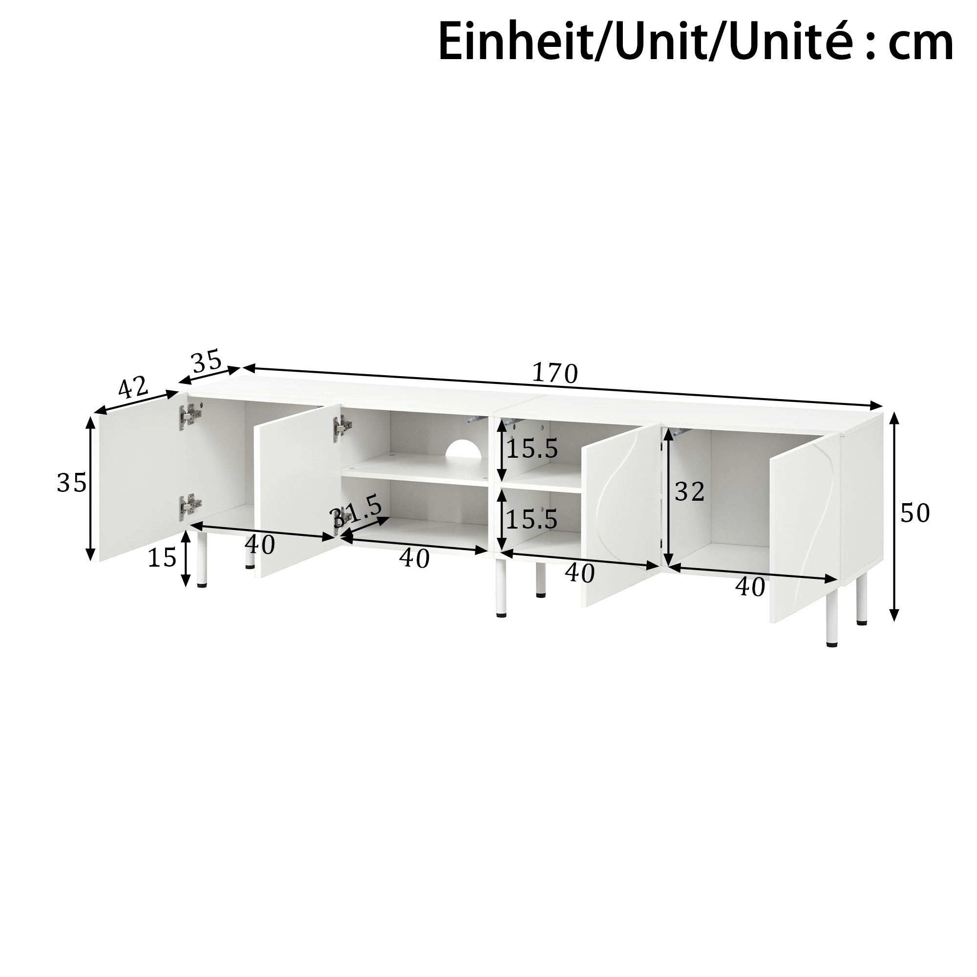Dimensions meuble TV blanc 170cm