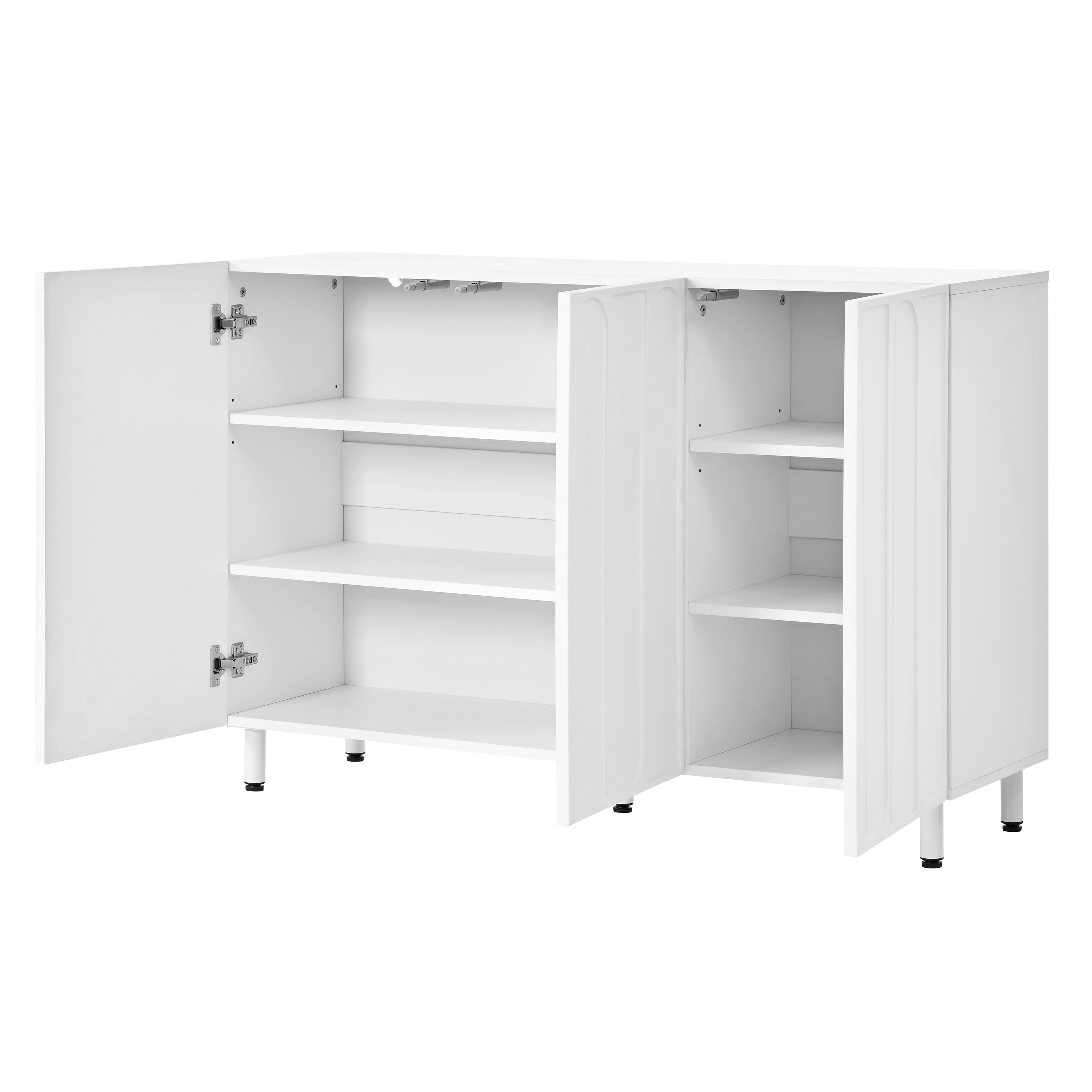 Meuble à chaussures 120 cm, meuble de rangement d’entrée avec 3 portes, étagères réglables, façade en relief géométrique, Blanc