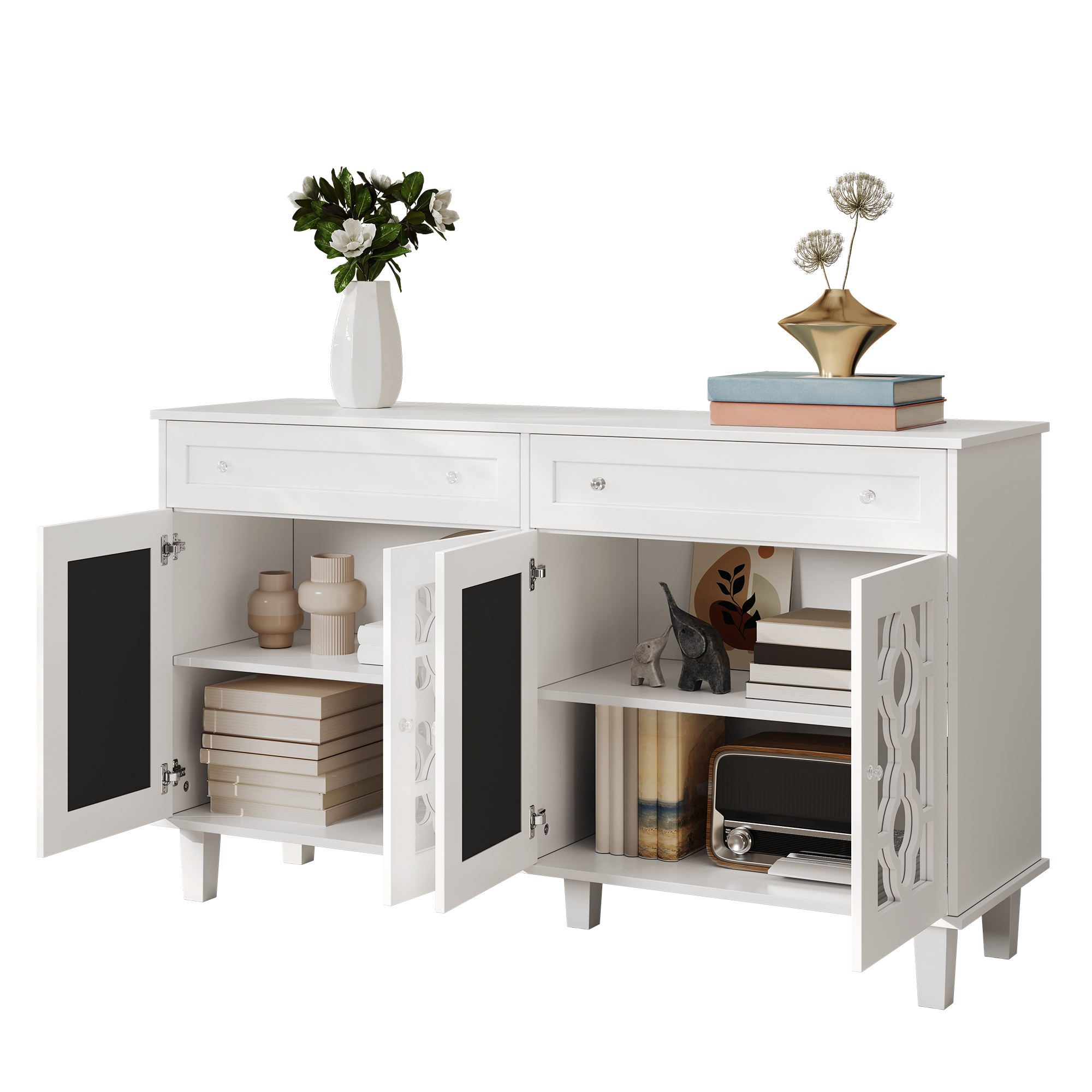 Buffet, avec tiroirs, étagères réglables, 140 x 40 x 83 cm, MDF, blanc - vue 1