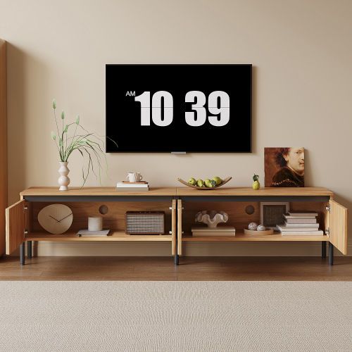 Deux compartiments de rangement fermés du meuble TV