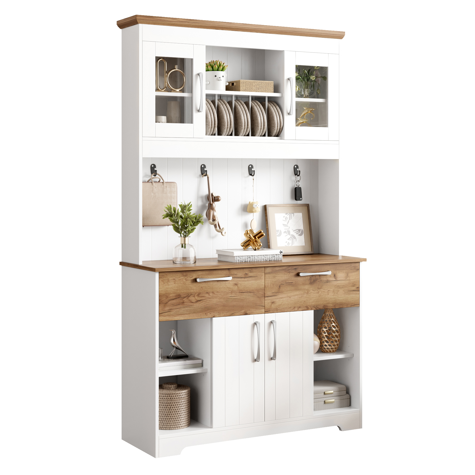Buffet, rangement intégré, avec tiroirs, 106 x 39 x 176,5 cm, panneaux de particules, bois naturel - vue 2