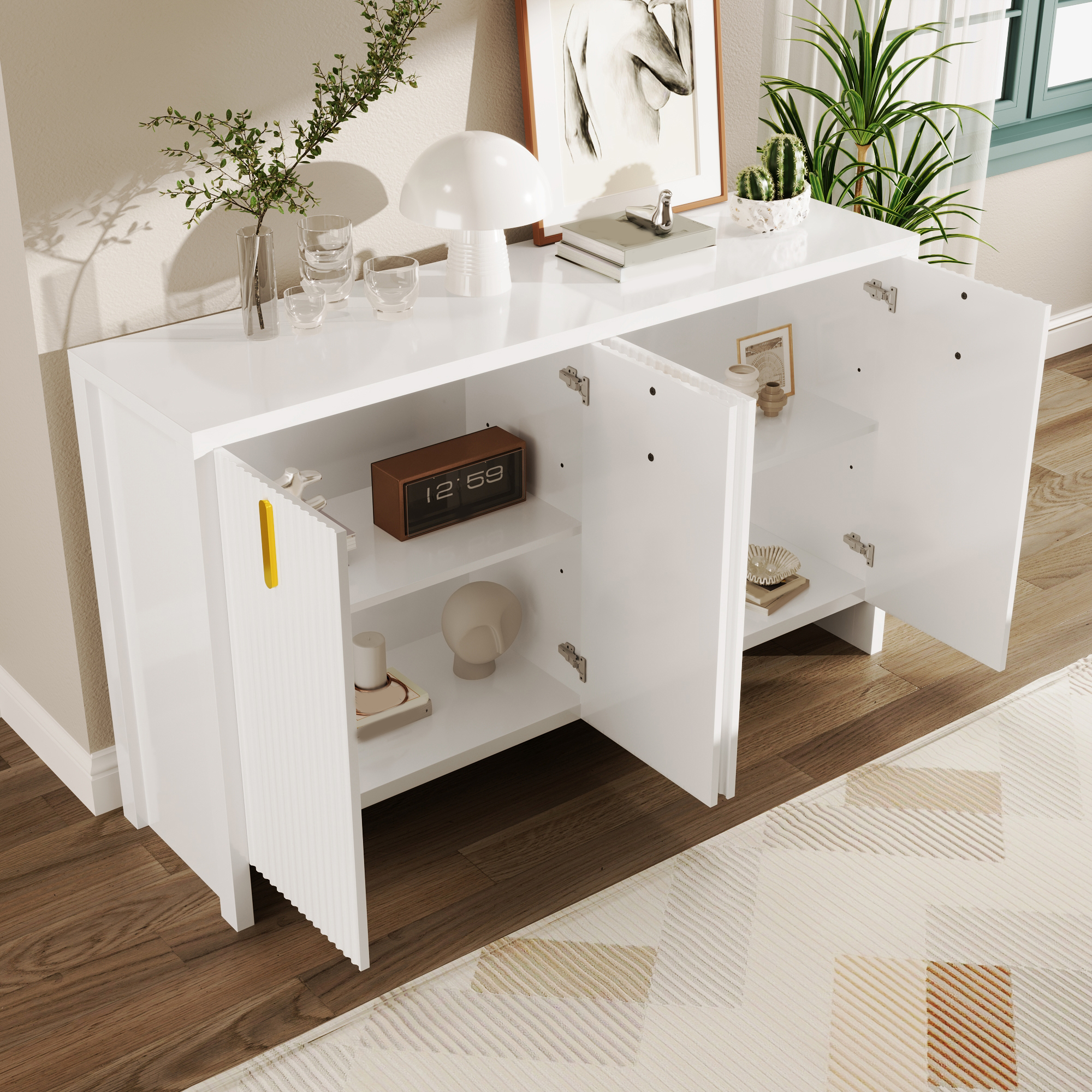 Buffet, rangement intégré, 140 x 38 x 80 cm, panneaux de particules, blanc - vue 4
