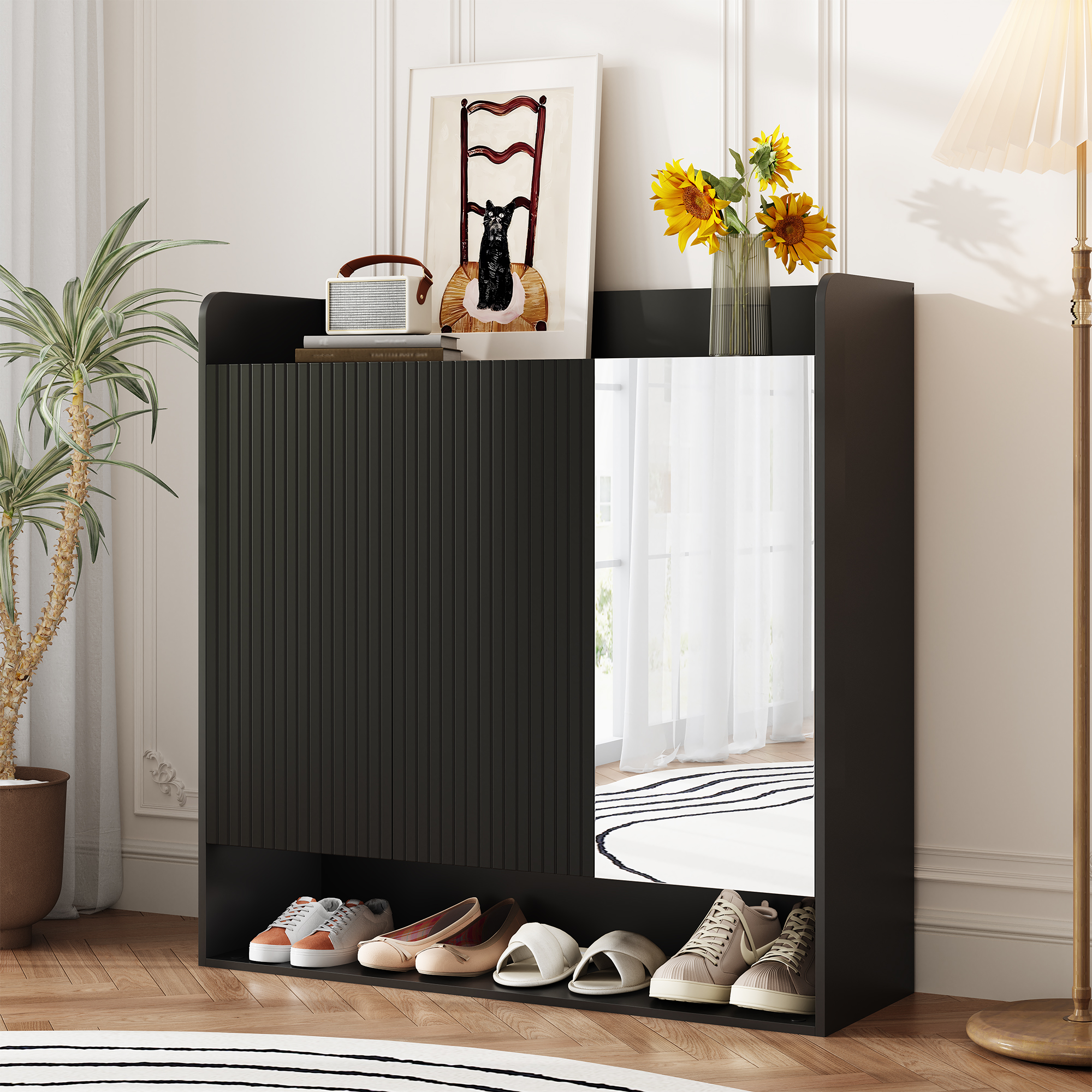 Meuble à chaussures, 110 x 35,5 x 110 cm, panneaux de particules et MDF, noir - vue 4