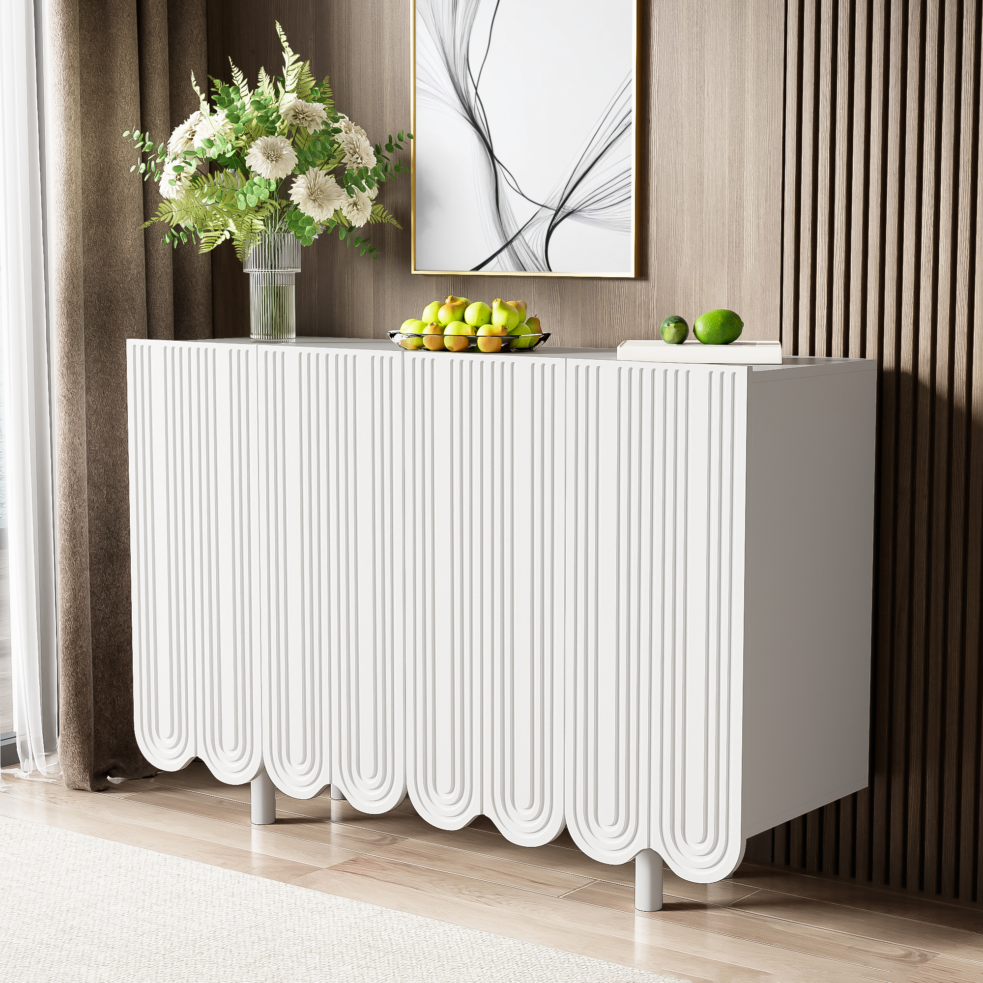 Buffet, 120 x 37,5 x 80,8 cm, MDF, blanc - vue 3