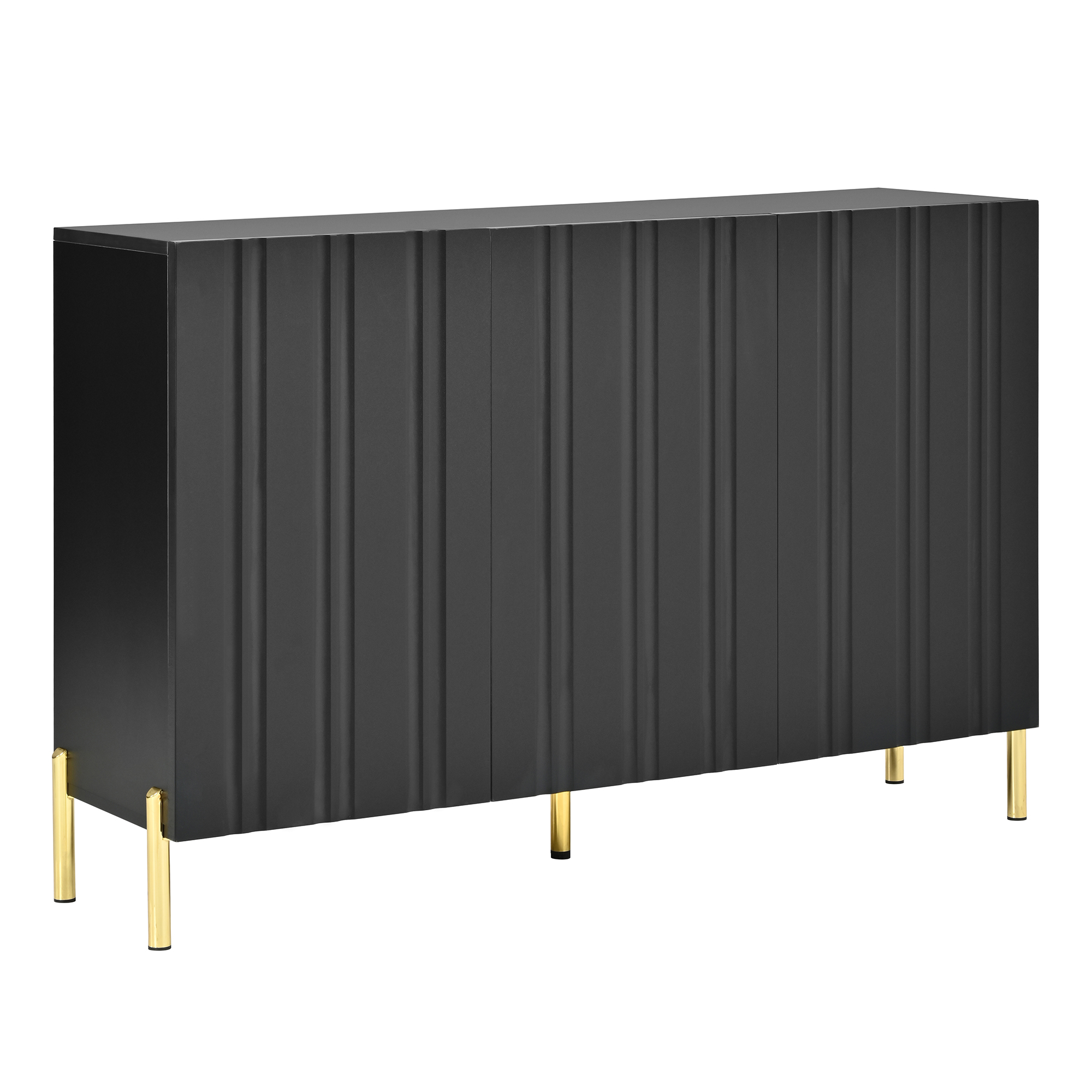 Meuble à chaussures 120 cm, meuble de rangement d’entrée avec 3 portes, étagères réglables, façades rainurées, panneaux de particules et MDF, Noir