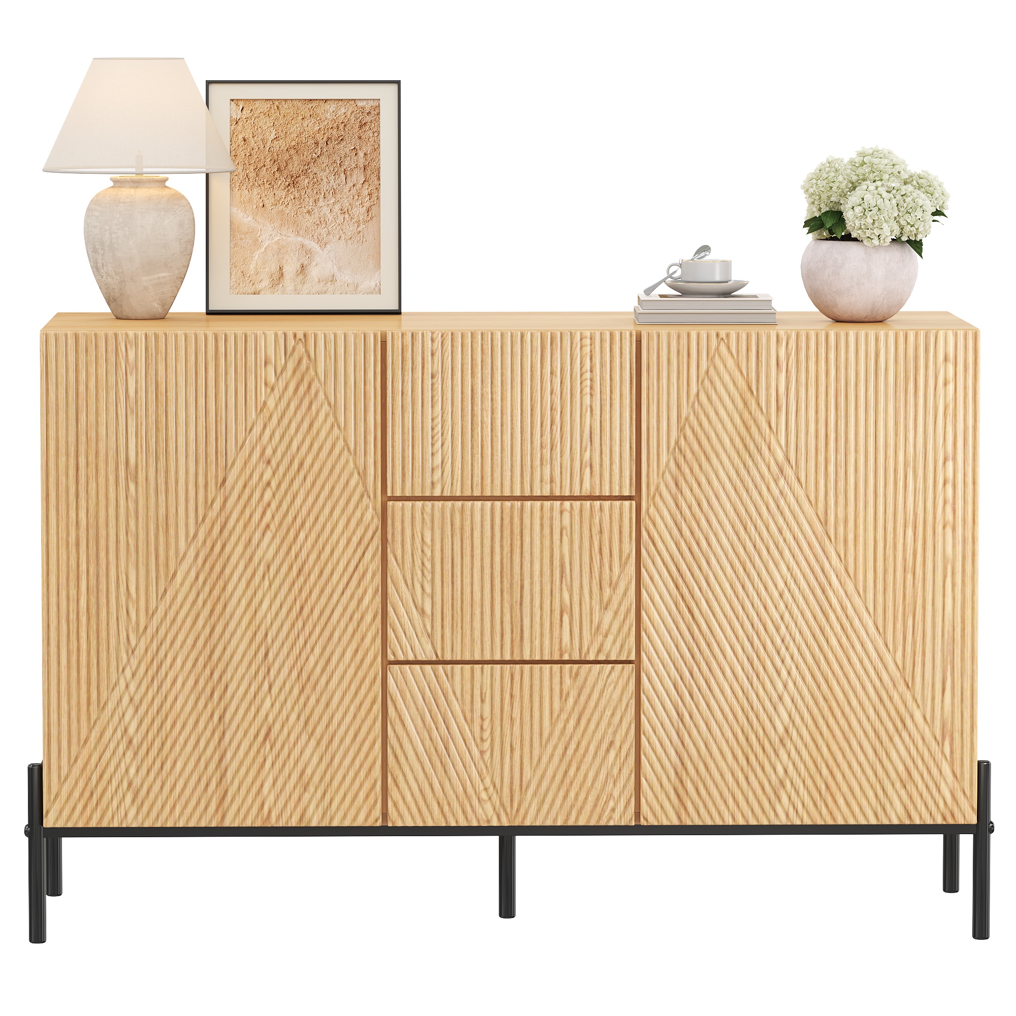 Buffet, rangement intégré, avec tiroirs, 115,5 x 40 x 76 cm, MDF, bois naturel - vue 2