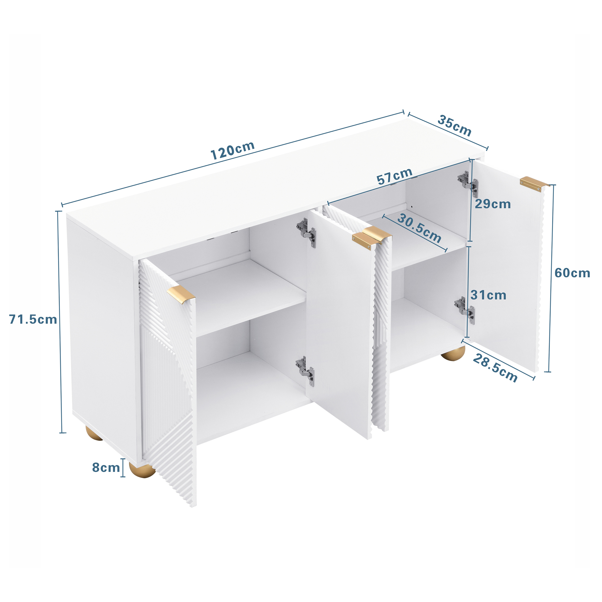 Buffet, 120 x 35 x 71,5 cm, métal et MDF, blanc - vue 2