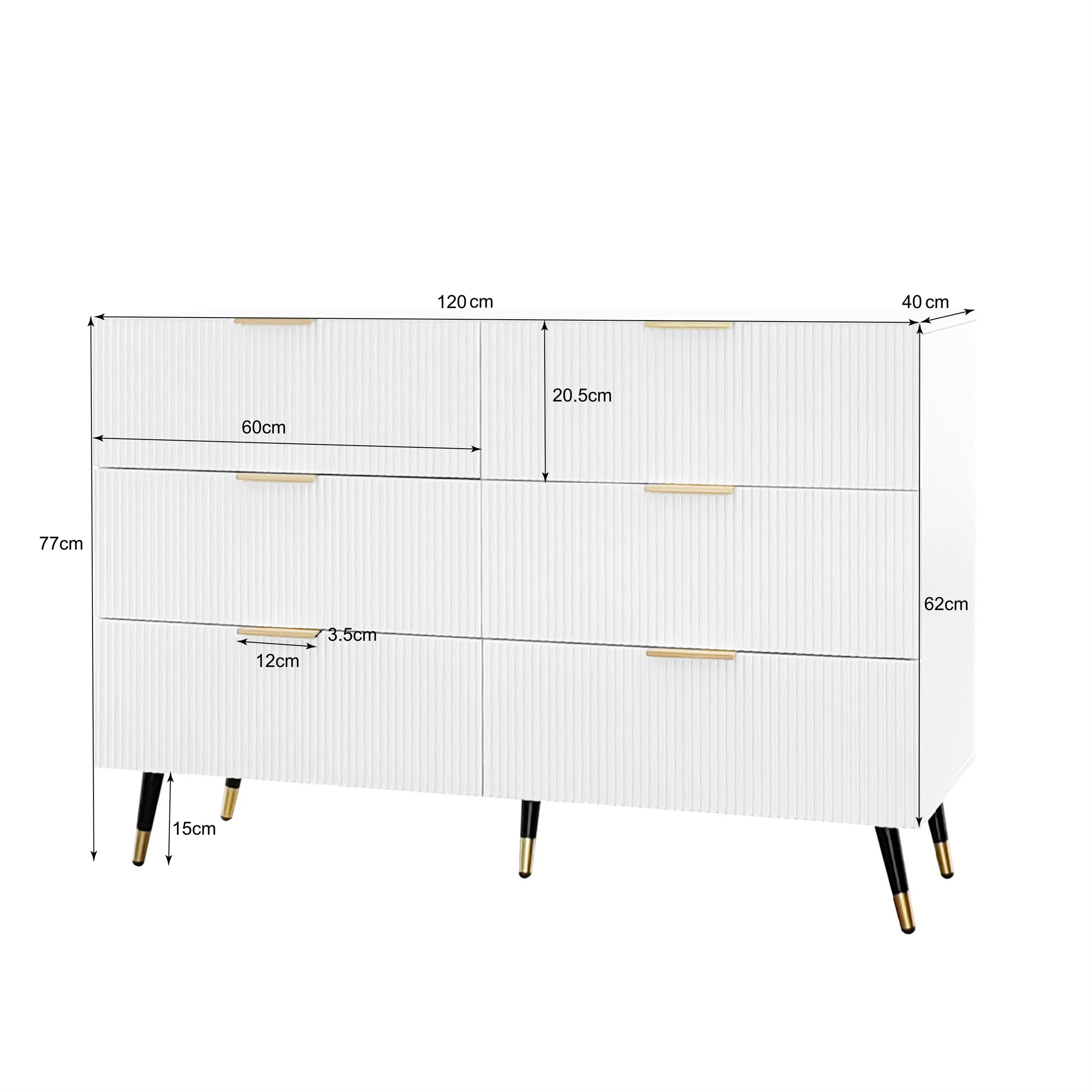 Buffet, rangement intégré, avec tiroirs, 120 x 40 x 77 cm, panneaux de particules, blanc - vue 3