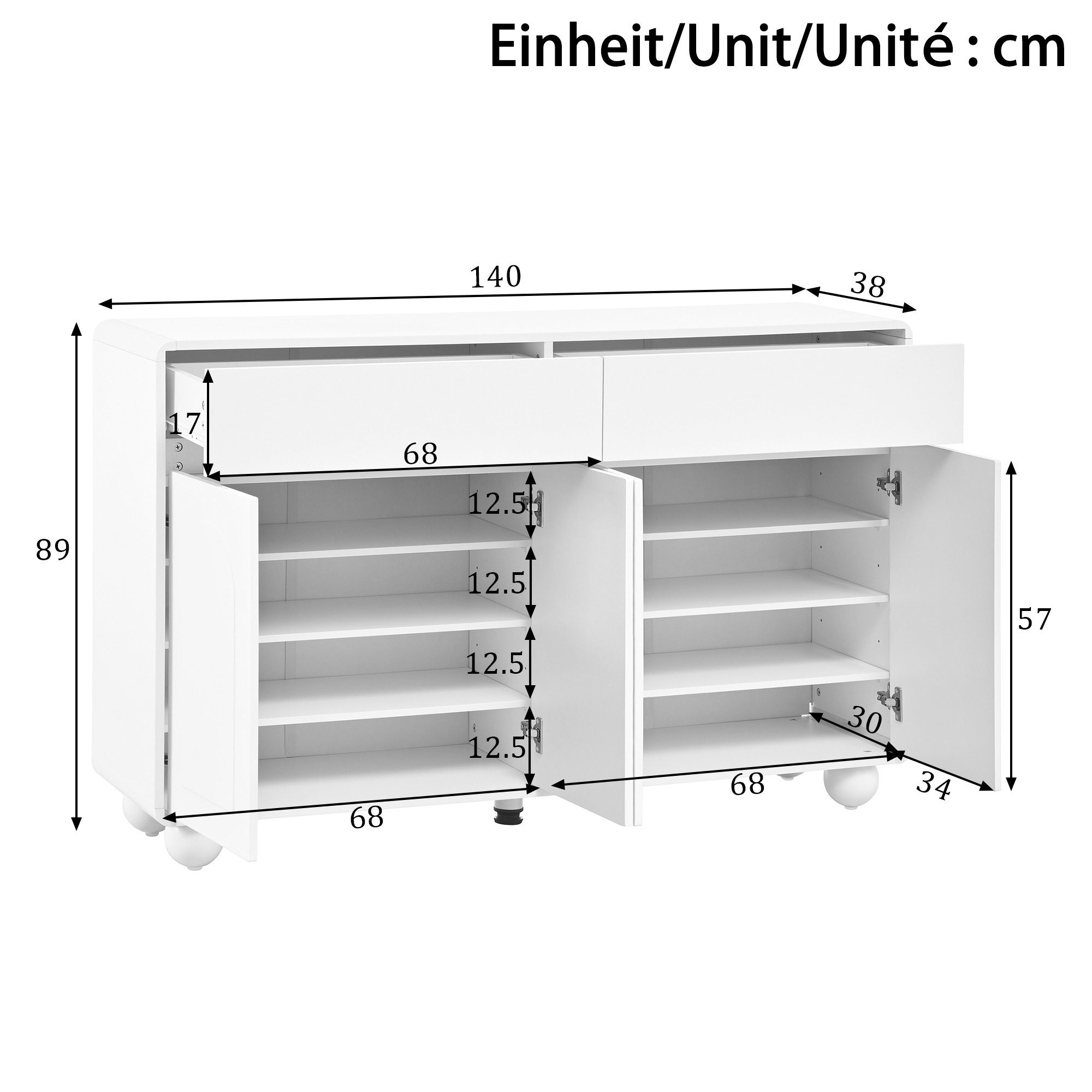 Dimensions buffet 140x38x89 cm