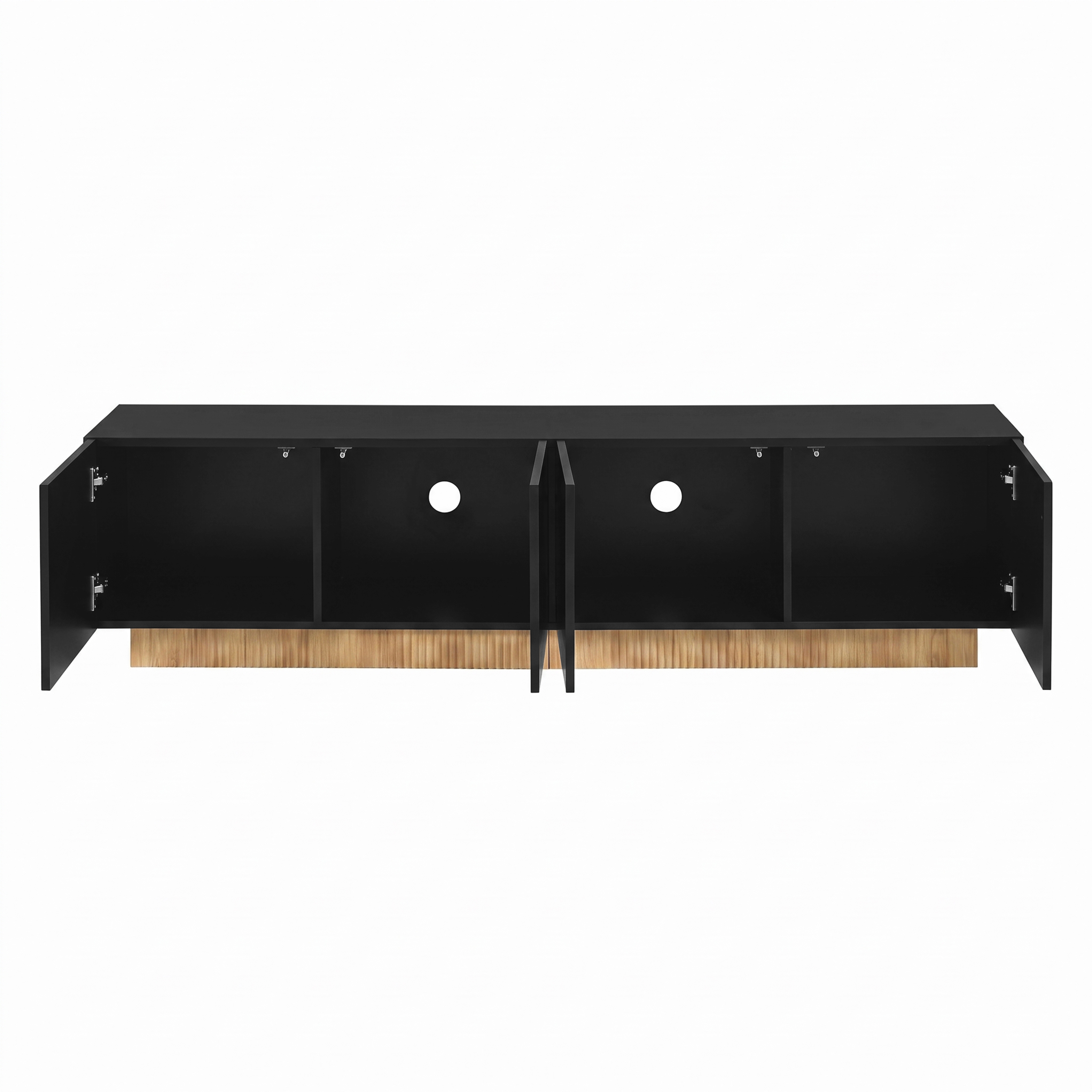 Meuble TV 170 cm, meuble bas de salon avec 4 portes, 4 compartiments, passe-câbles, façade en relief géométrique, panneaux de particules et MDF, Noir