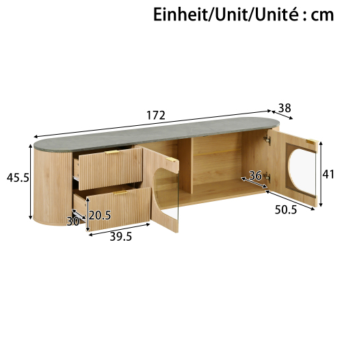 Dimensions du meuble TV naturel 172x38x45,5 cm