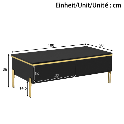 Dimensions du meuble TV et de la table basse noir et doré