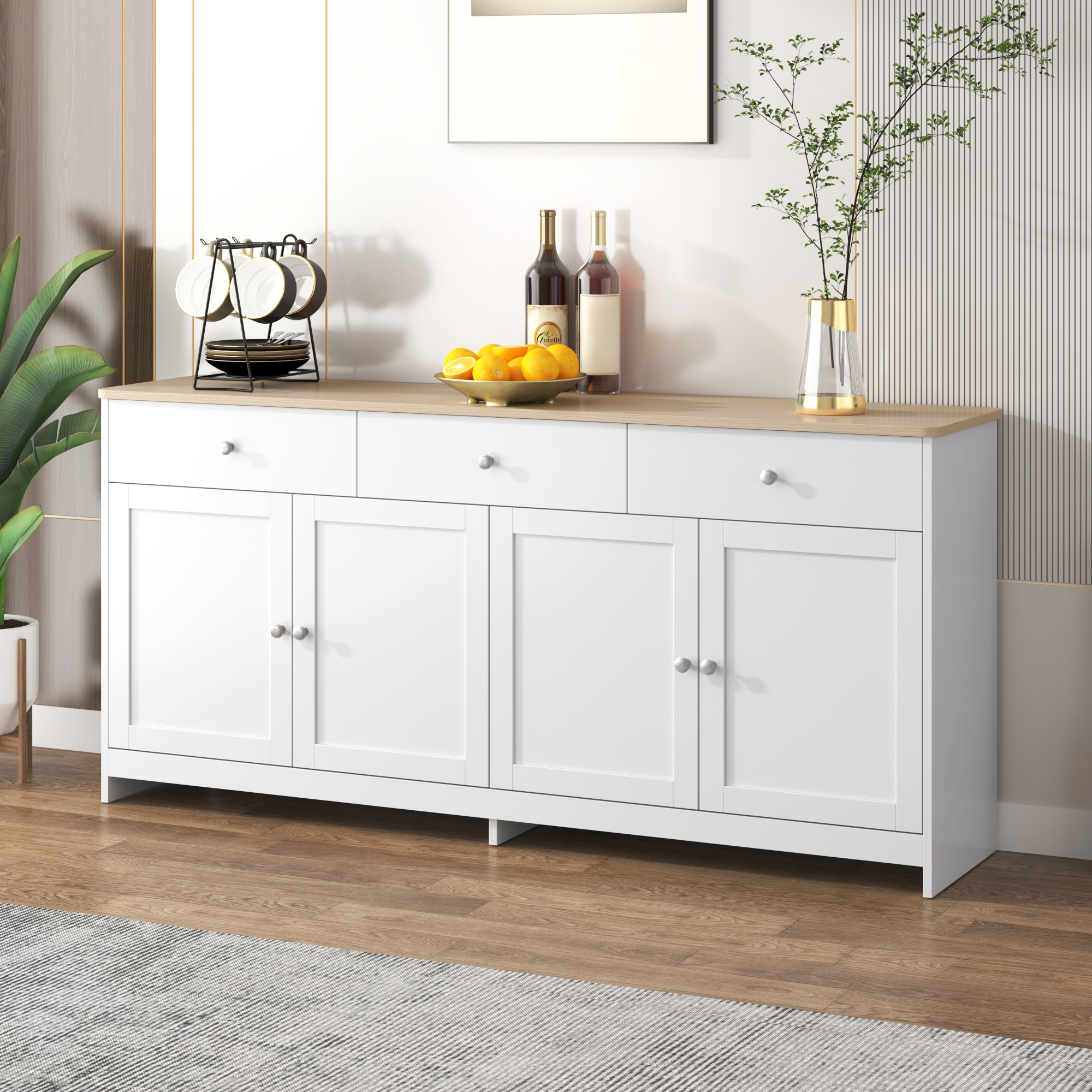 Buffet, avec tiroirs, 160 x 37 x 75 cm, bois et MDF, blanc - vue 5