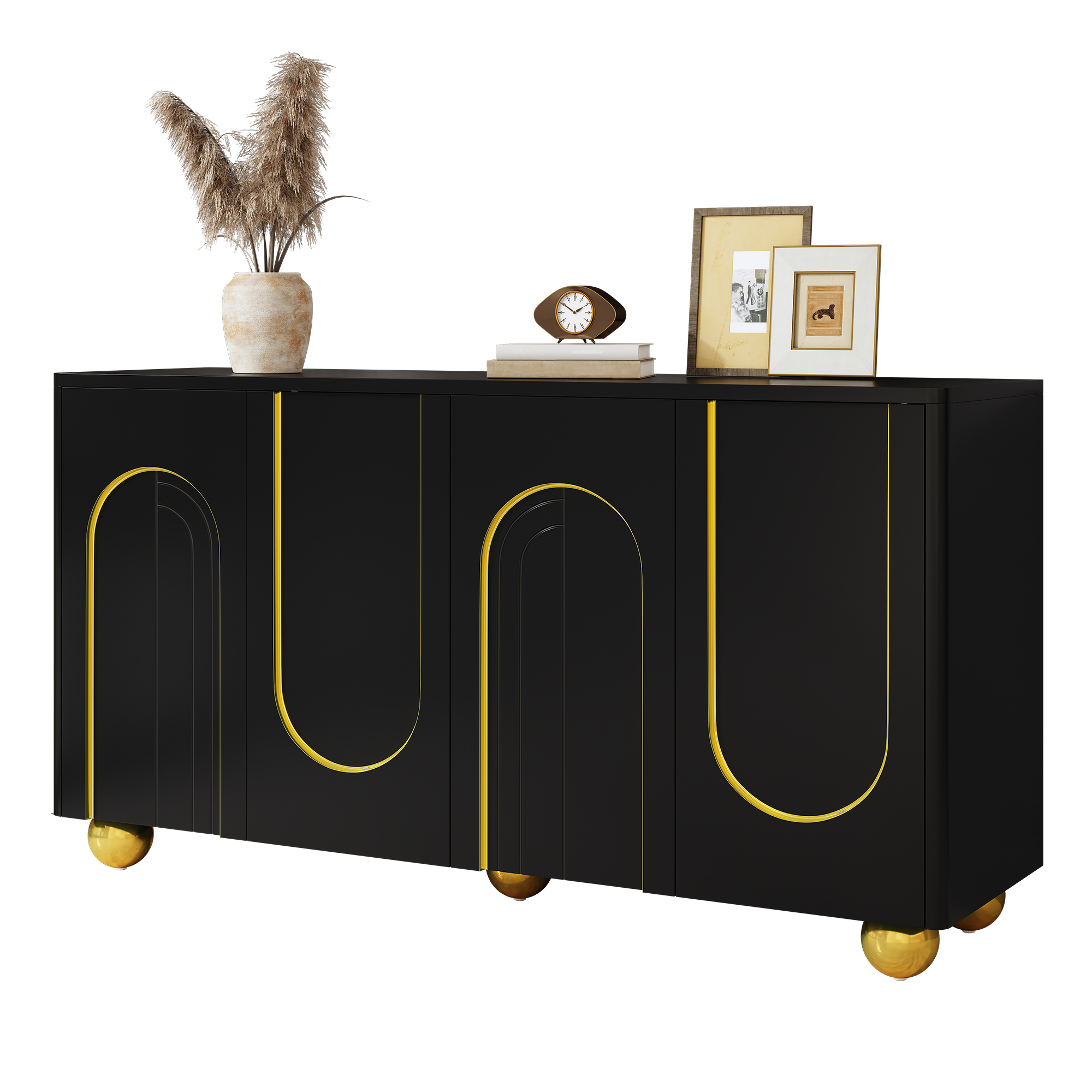 Buffet, 140 x 40 x 74 cm, panneaux de particules et métal, noir - vue 1