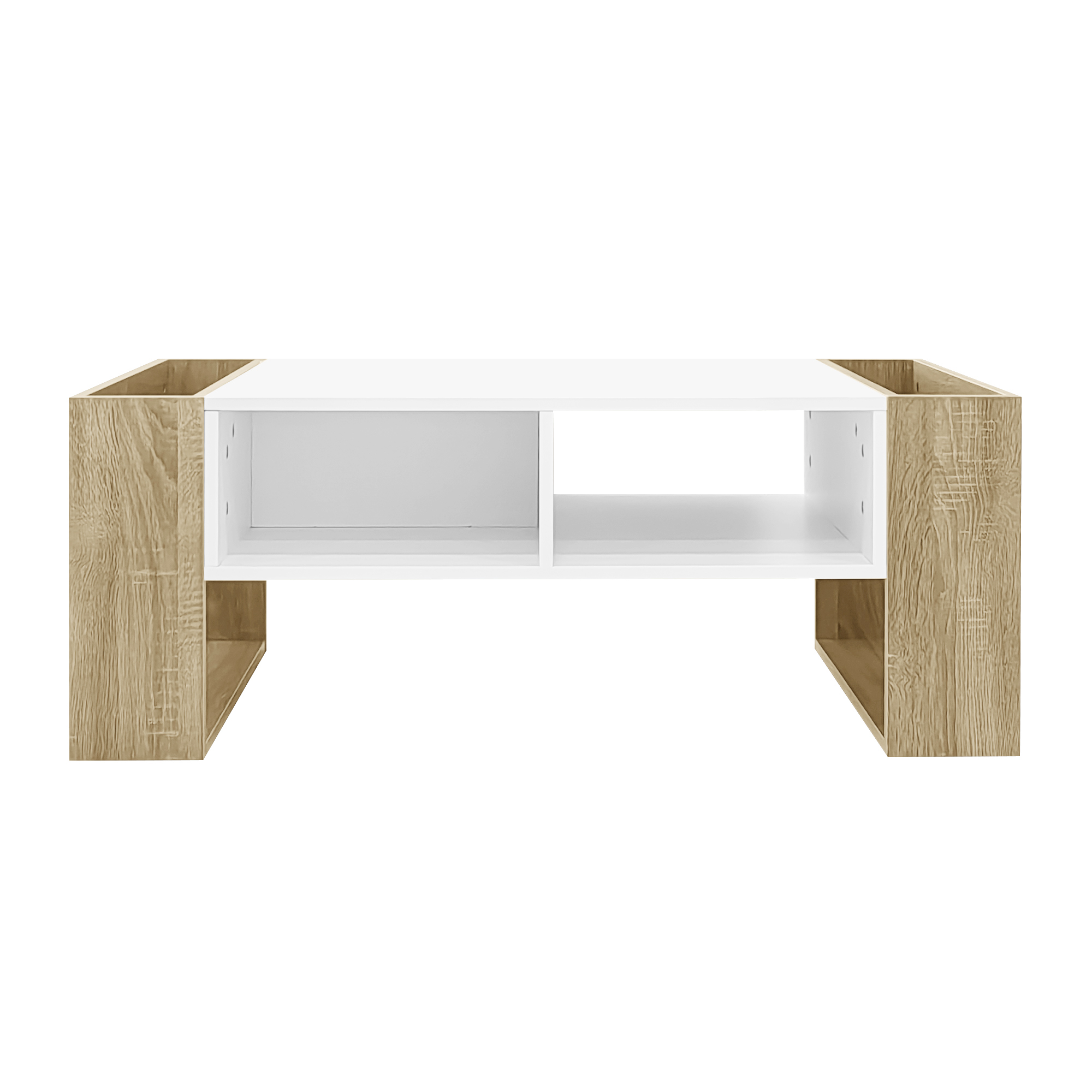 Table basse ronde, table de salon 105 x 60 x 40 cm avec finition partiellement brillante, panneaux de particules et MDF, Blanc