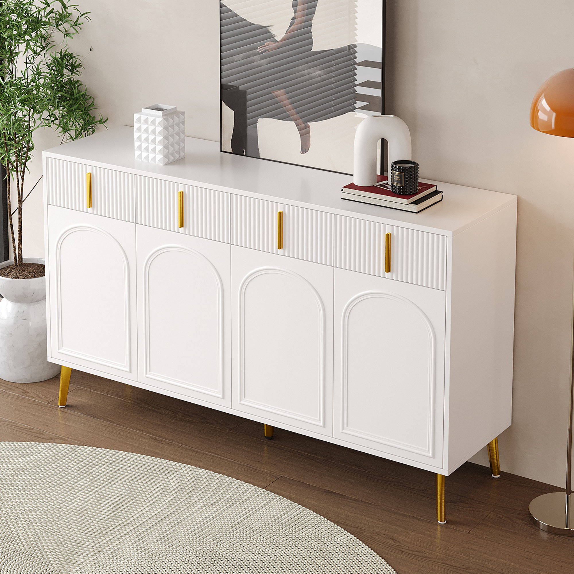 Buffet, avec tiroirs, 140 x 38 x 82 cm, MDF, blanc - vue 3