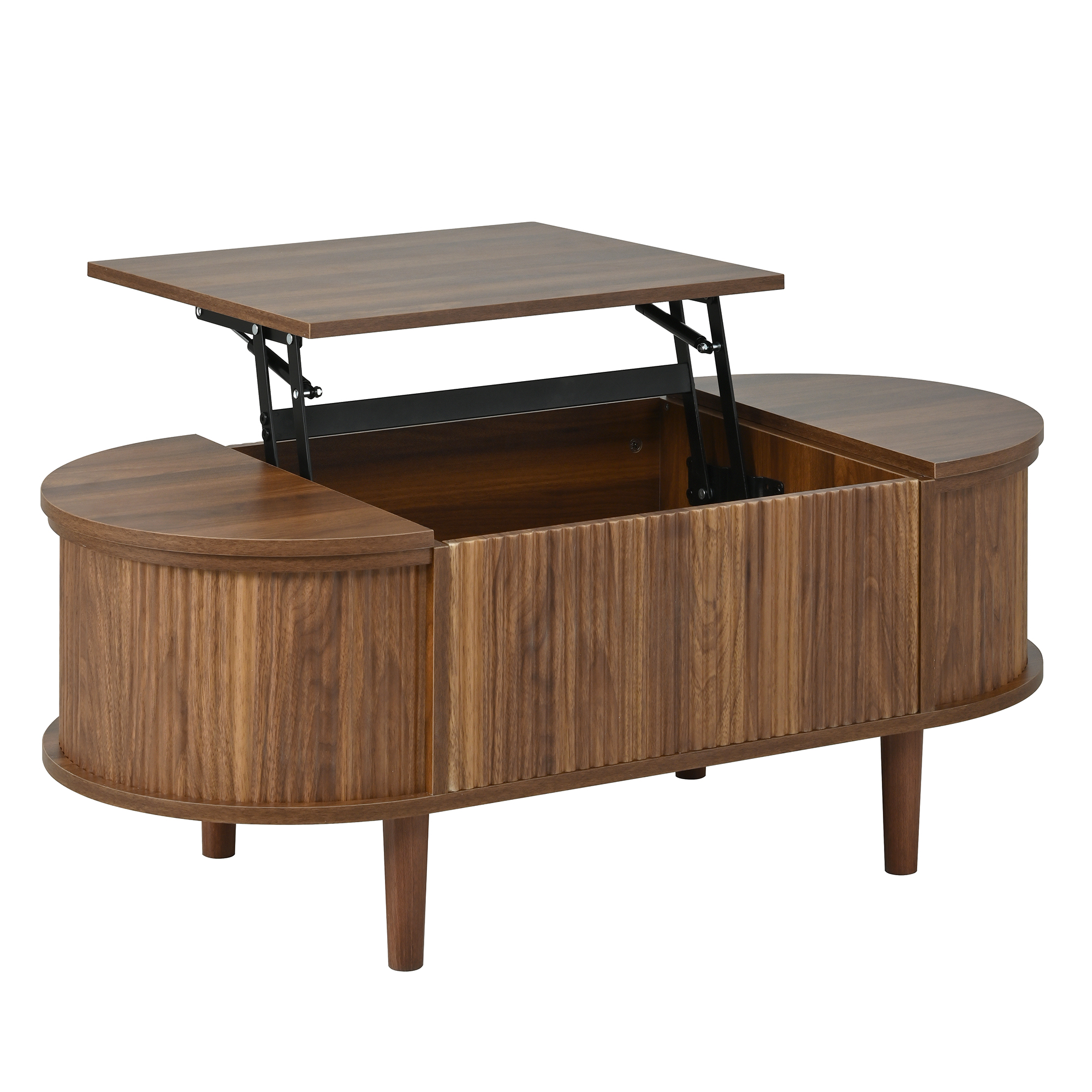 Table basse ovale, table de salon 100 x 48 x 53,5 cm avec plateau relevable, MDF, Effet noyer