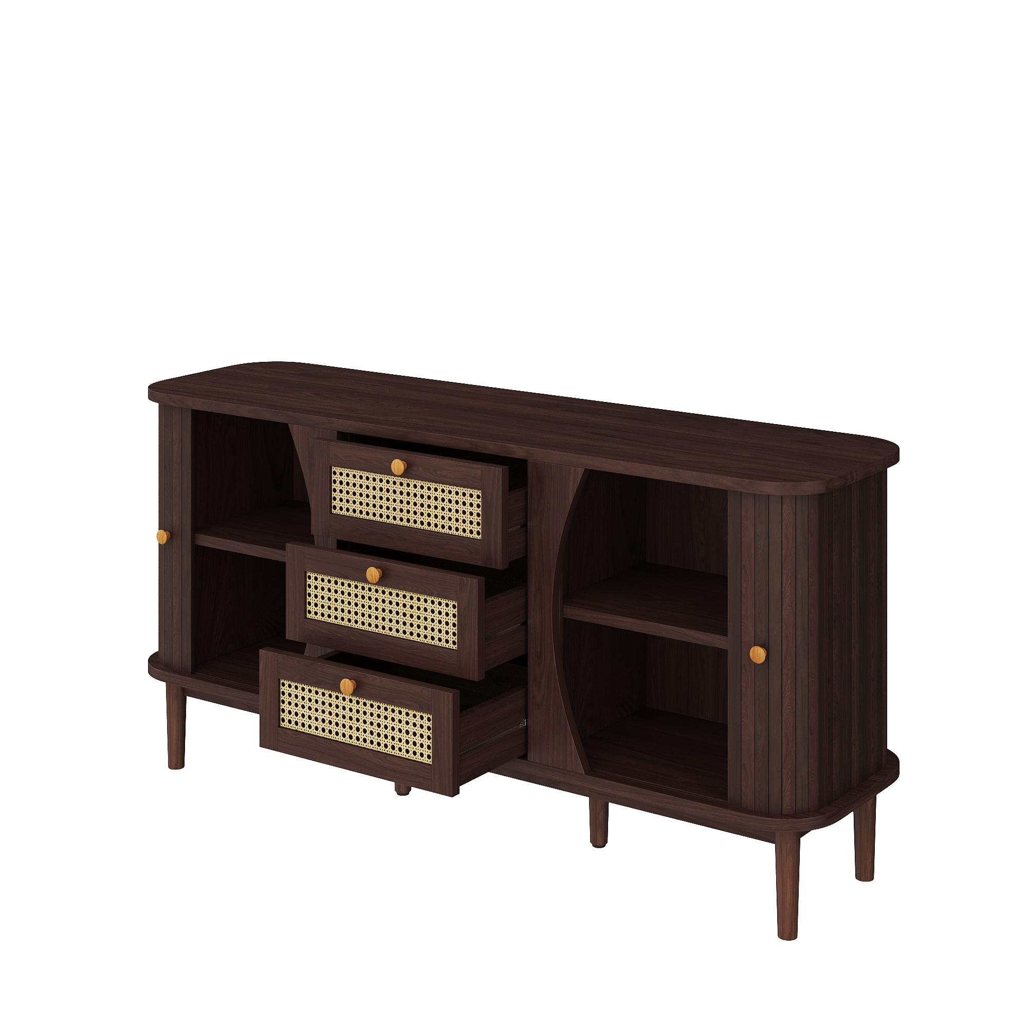 Buffet bas 140,5 cm, meuble de rangement avec étagères réglables, panneaux de particules, Effet bois naturel