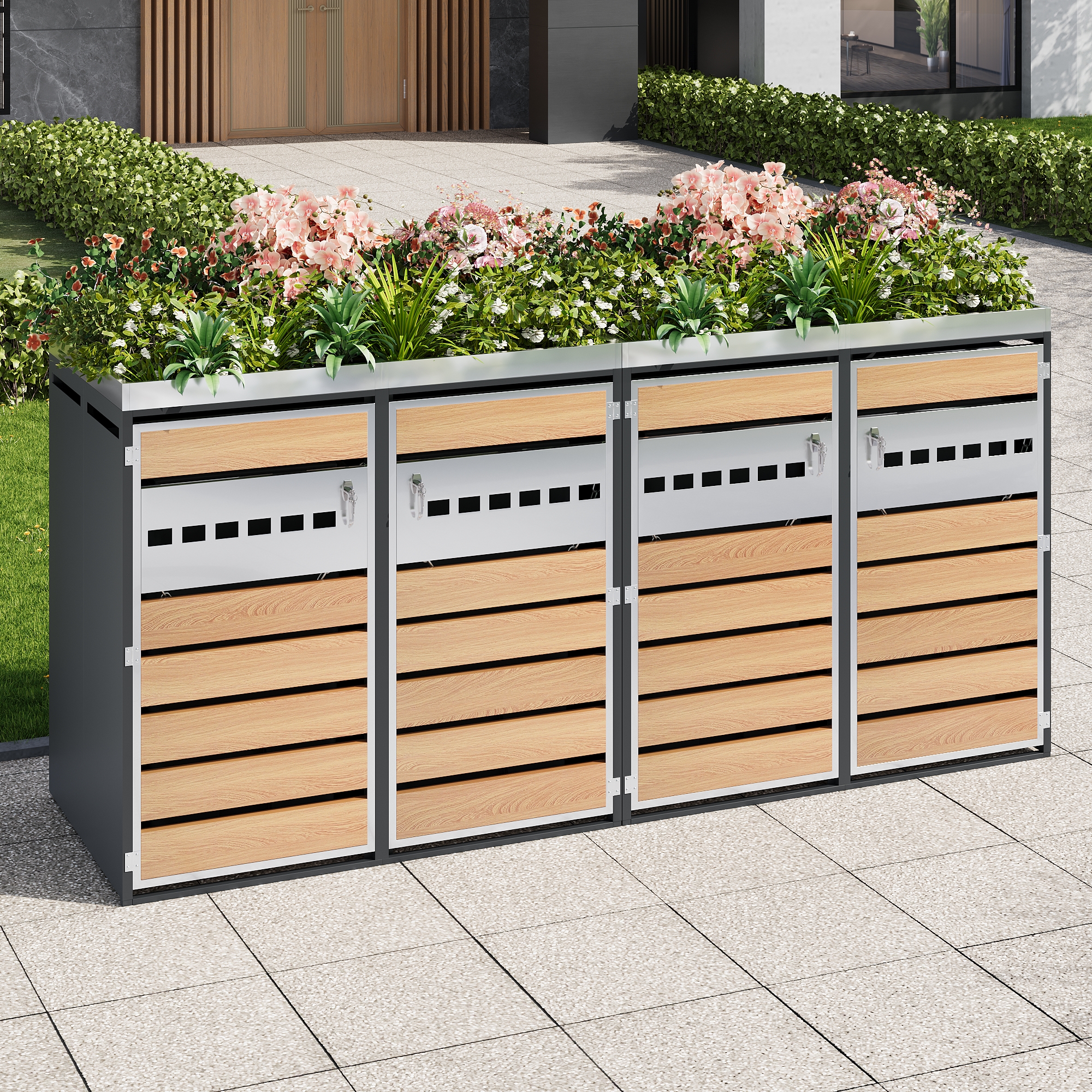 Armoire à poubelles extérieure 4 compartiments vue générale