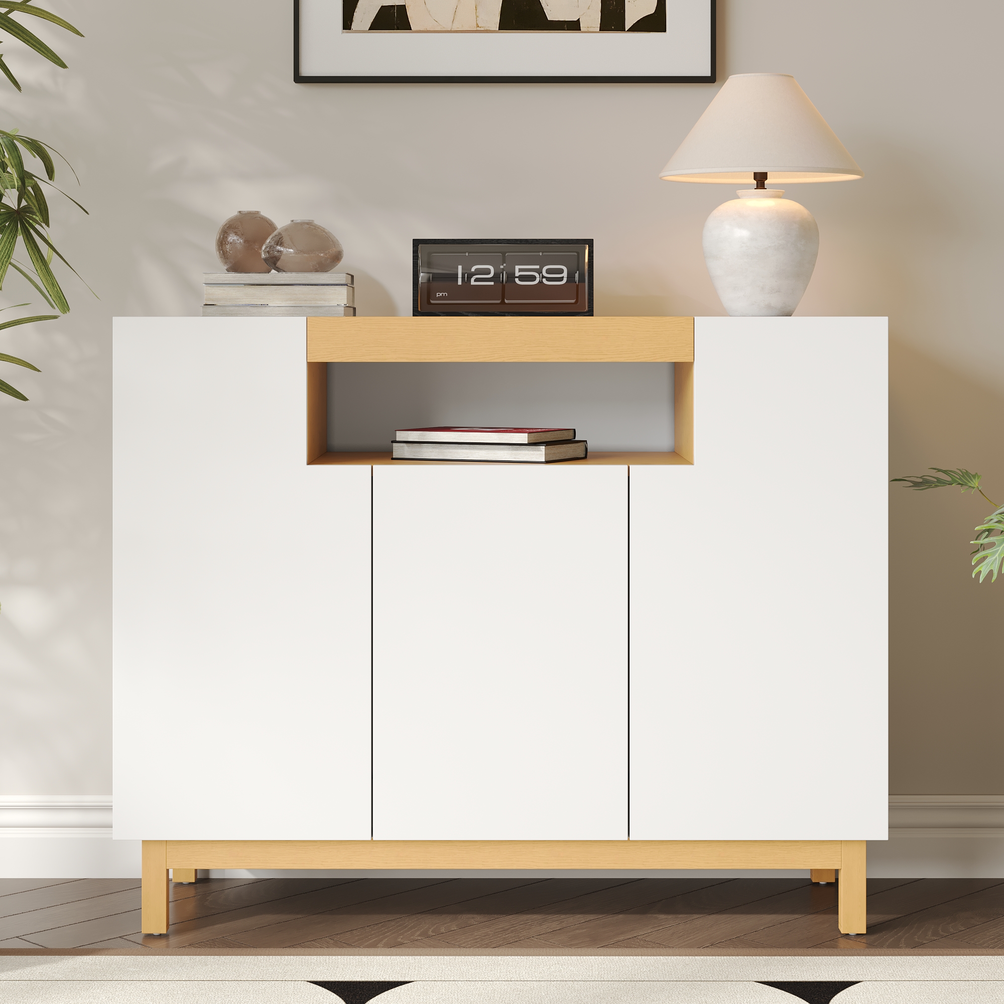 Buffet, 120,5 x 42 x 96 cm, panneaux de particules, blanc - vue 5
