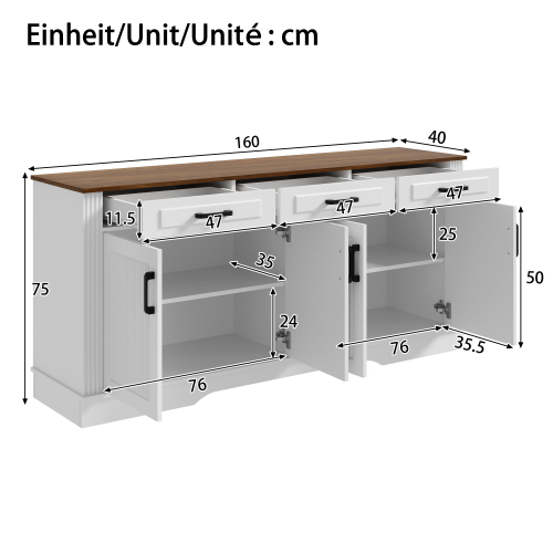 Dimensions du buffet blanc de 160 cm
