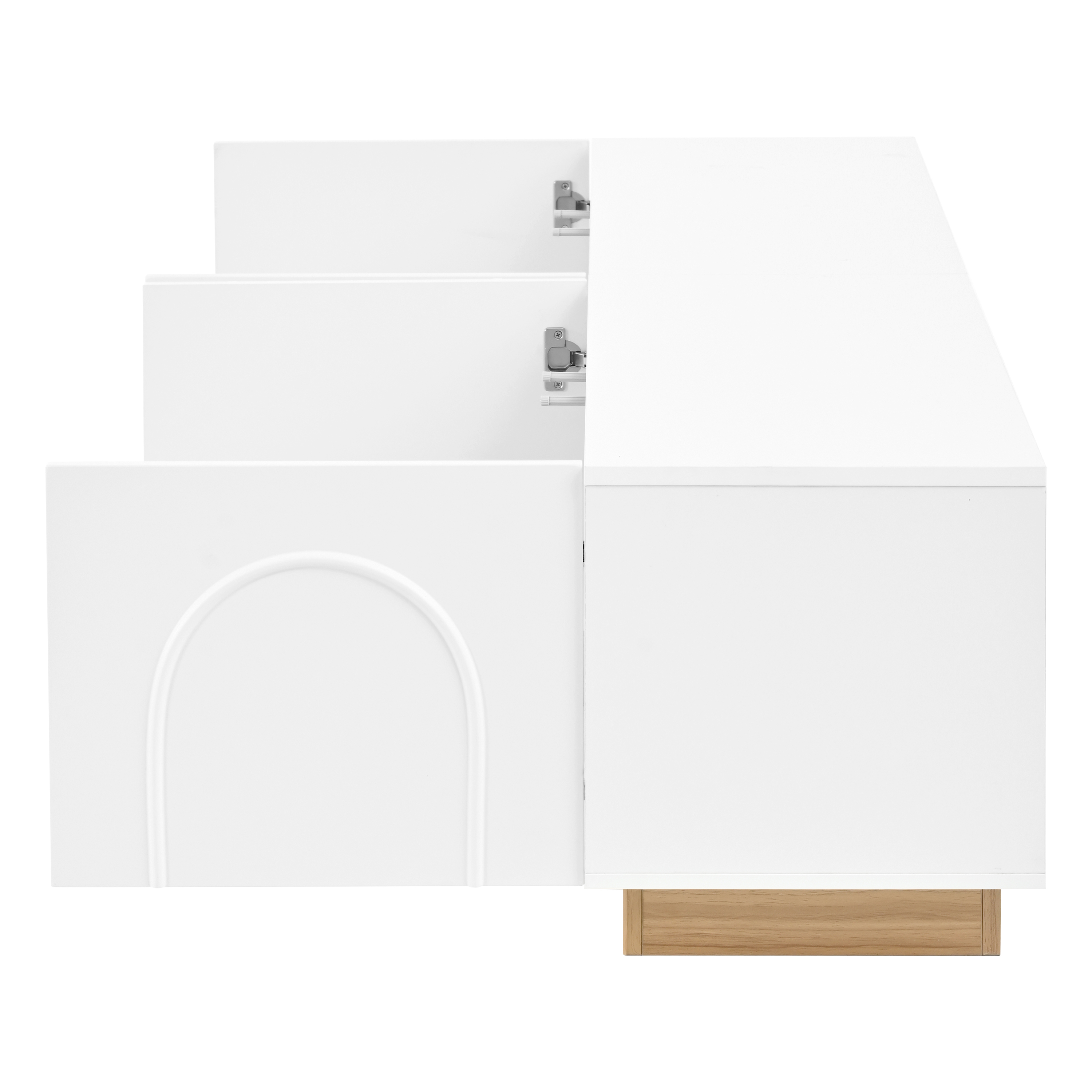 Meuble TV 170 cm, meuble bas de salon avec 4 portes, 4 compartiments, passe-câbles, façade en relief géométrique, panneaux de particules et MDF, Blanc
